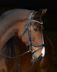Trense Kieffer Ultrasoft® Stella in Schwarz mit Chrombeschlägen am Pferd