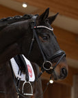 Trense Lina in Schwarz mit Chrombeschlägen am Pferd