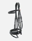 Trense Perseus in Schwarz mit Chrombeschlägen und bombiertem Stirnband