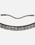 Detailfoto Trense Grace in Schwarz mit Chrombeschlägen: geschwungenes Stirnband mit grauen Kristallen