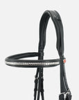 Detailfoto Trense Perseus in Schwarz mit Chrombeschlägen: Genickstück und Stirnband mit silberfarbener Clincherkette