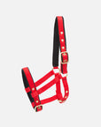 Nylon-Stallhalfter Collection extra für Fohlen in Rot mit messingfarbenen Beschlägen