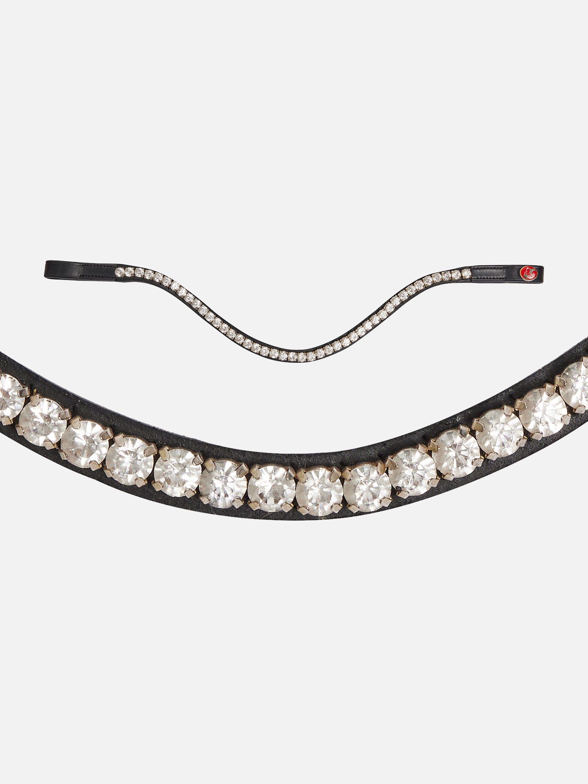 Geschwungenes Stirnband Viktoria II in Schwarz mit großen, weißen Kristallen