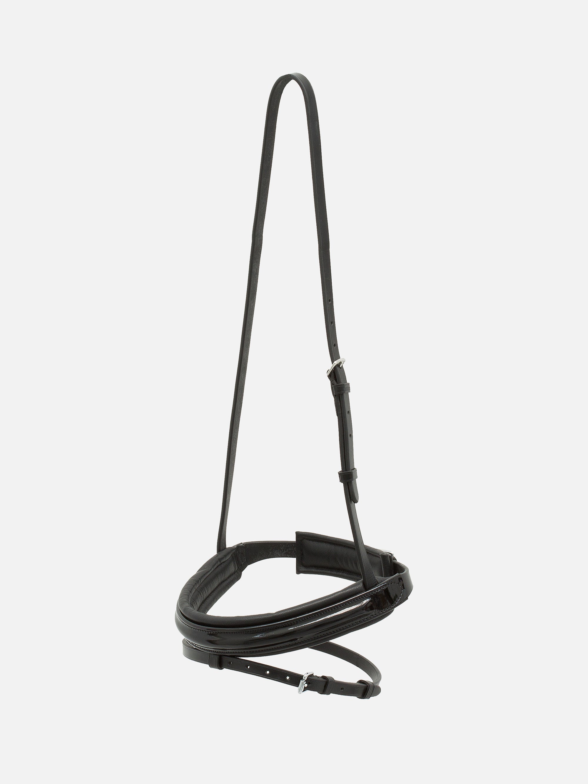 Englisch kombiniertes Lack-Reithalfter Comfort Paris in Schwarz mit Chrombeschlägen