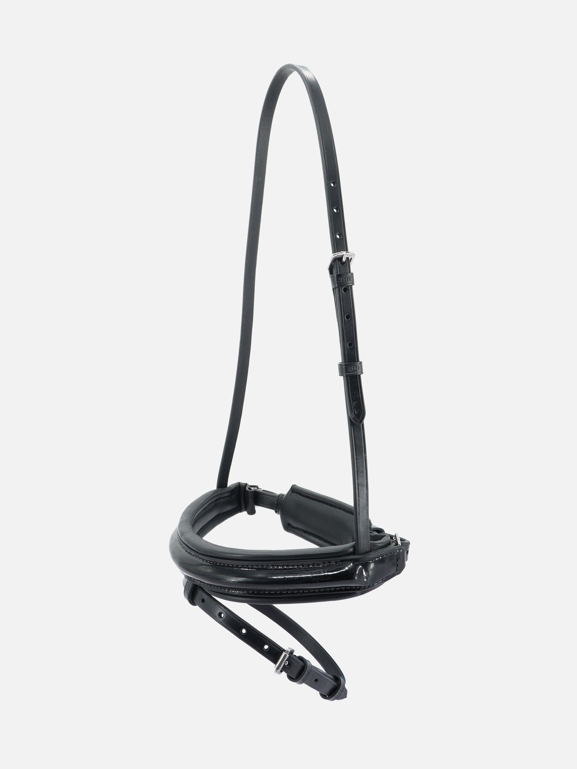 Englisch kombiniertes Lack-Reithalfter Comfort Young Profi in Schwarz mit Chrombeschlägen