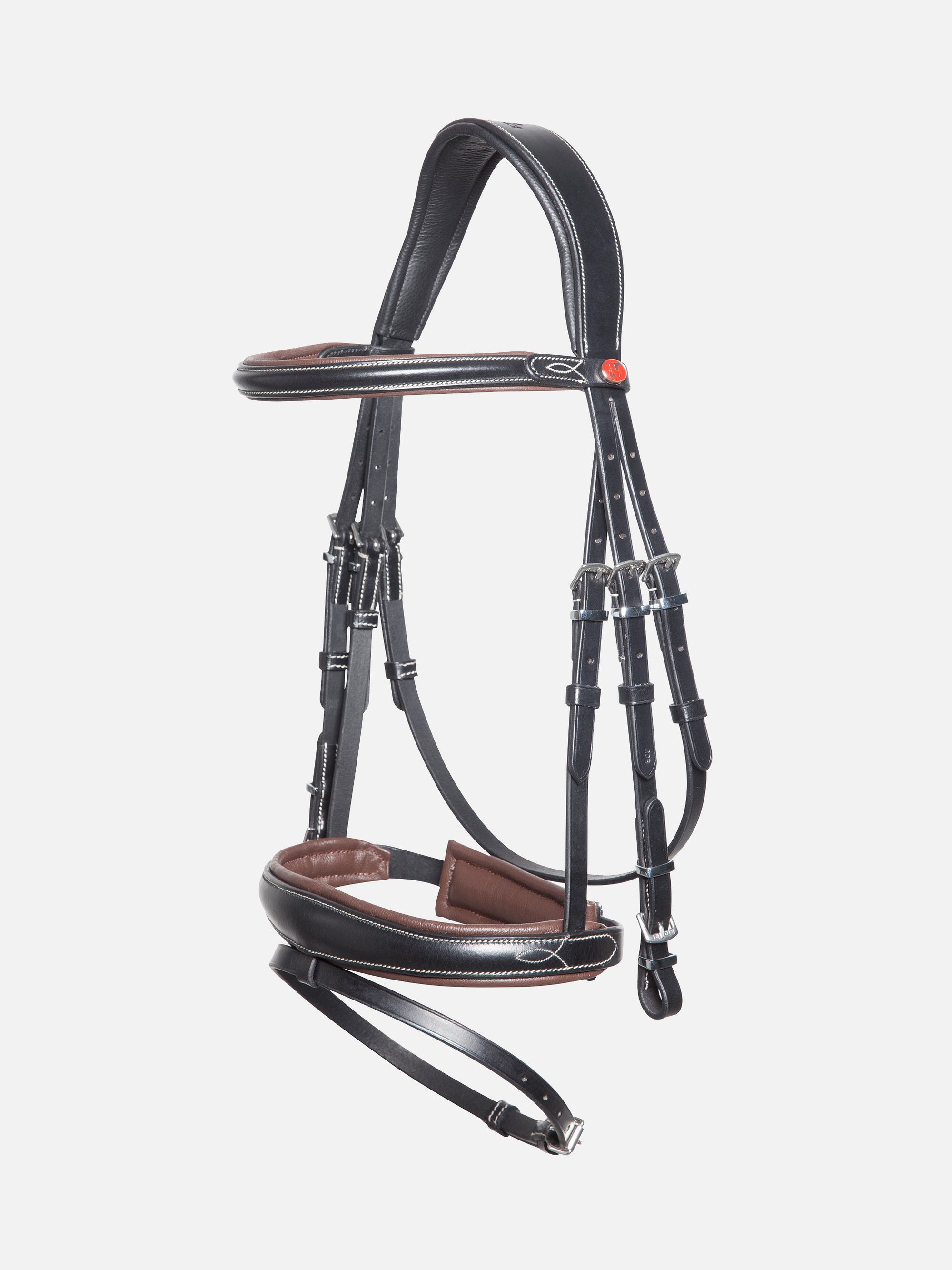 Trense Vera in Schwarz mit brauner Unterlegung und cremefarbenen Kontrastnähten