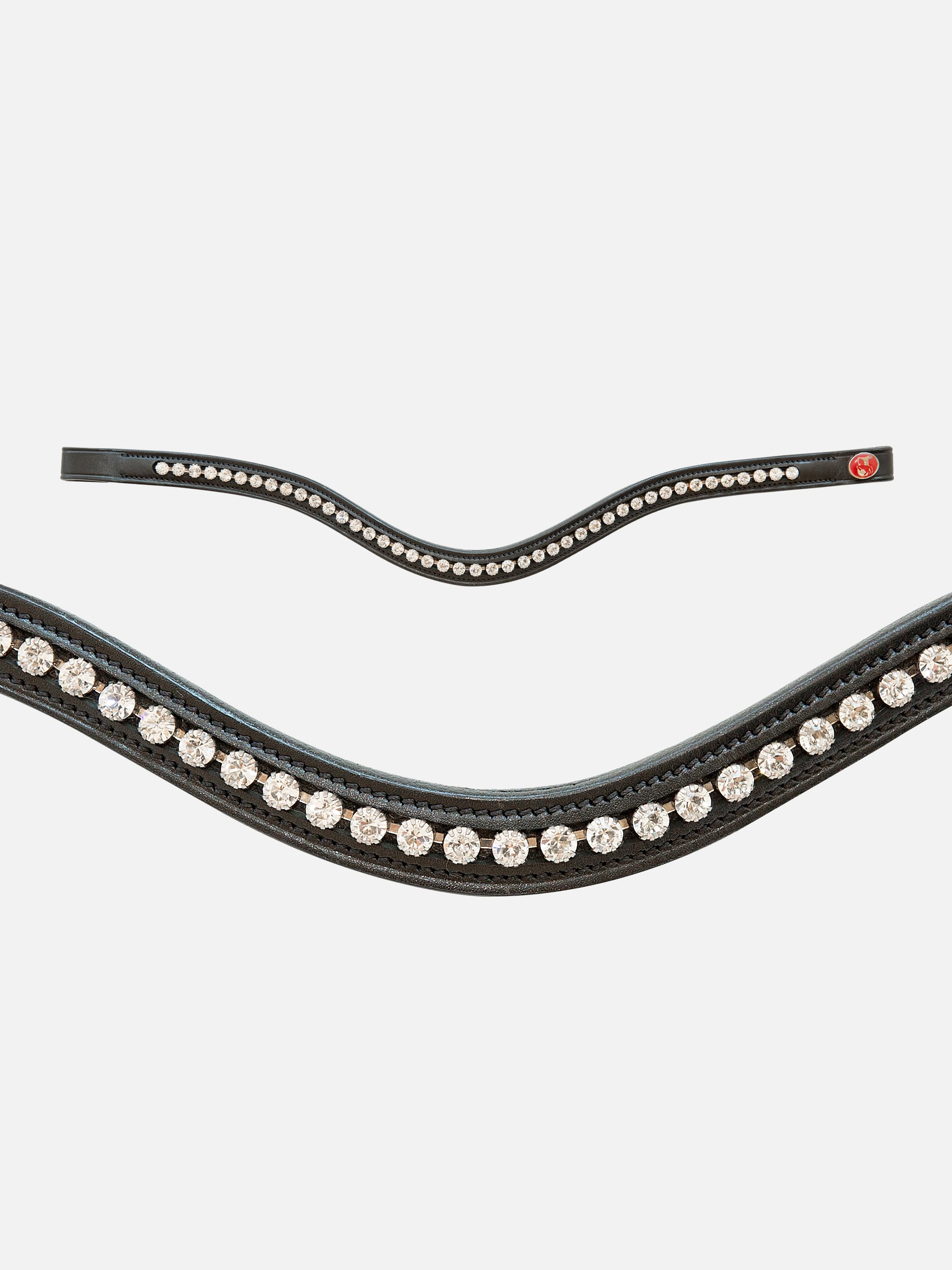 Detailfoto Trense Kieffer Ultrasoft® Celia in Schwarz mit Chrombeschlägen: geschwungenes Stirnband mit weißen Kristallen