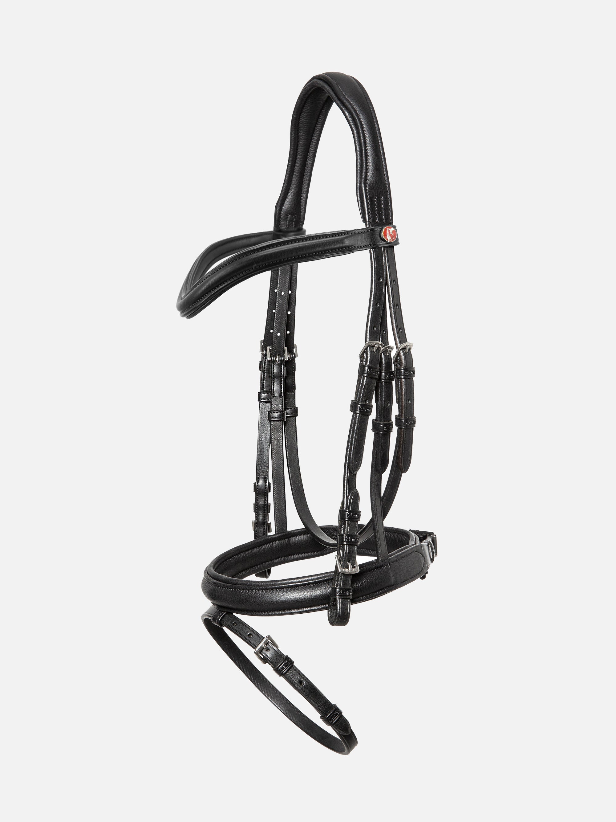 Trense Kieffer Ultrasoft® Haflinger in Schwarz mit Chrombeschlägen und bombiertem Stirnband