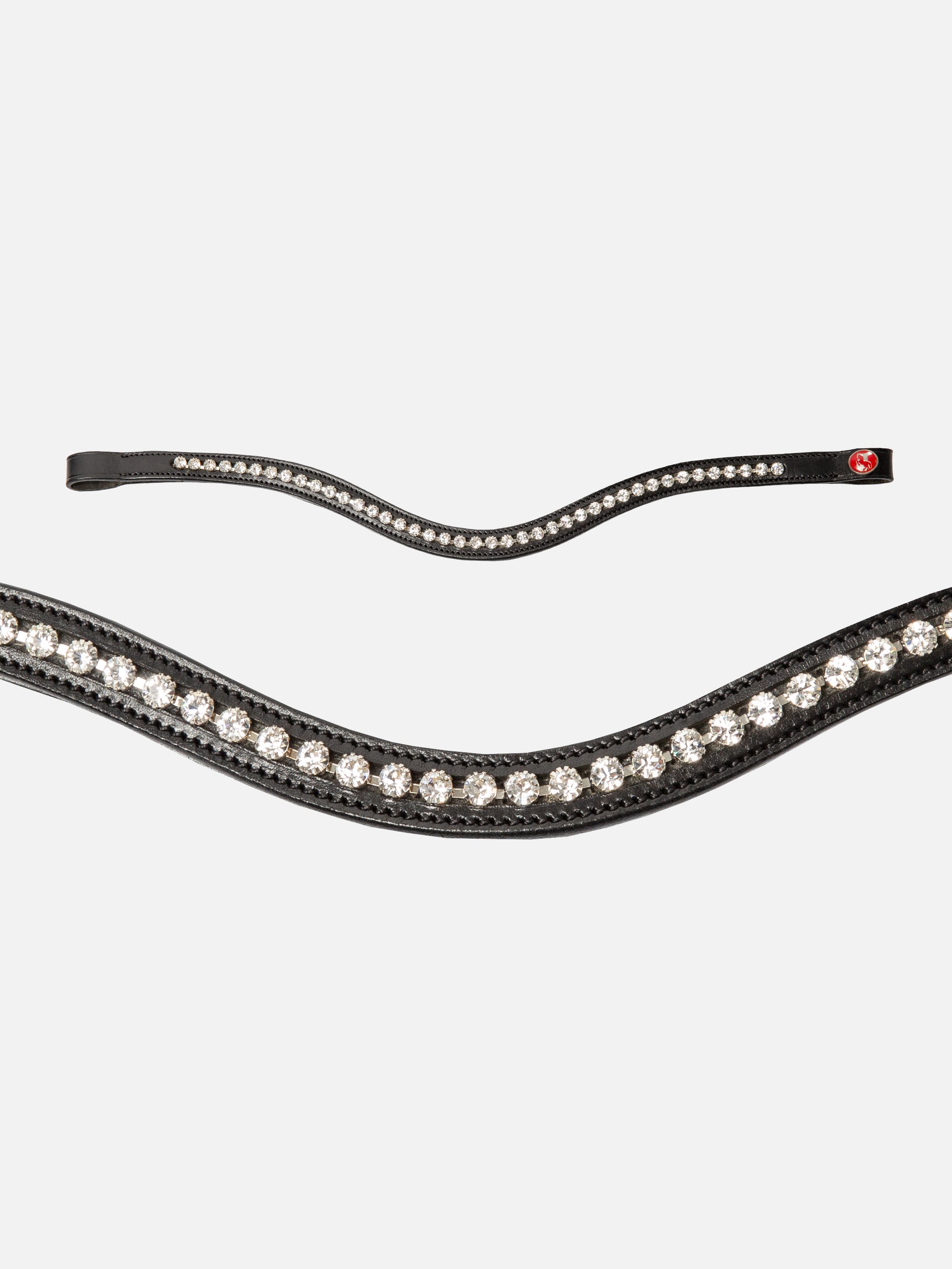 Detailfoto Trense Kieffer Ultrasoft® Haflinger in Schwarz mit Chrombeschlägen: geschwungenes Stirnband mit weißen Kristallen