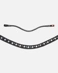 Detailfoto rundgenähte Trense Sylvie II in Schwarz mit Chrombeschlägen: geschwungenes Stirnband mit schwarz-weißen Swarovski® Kristallen