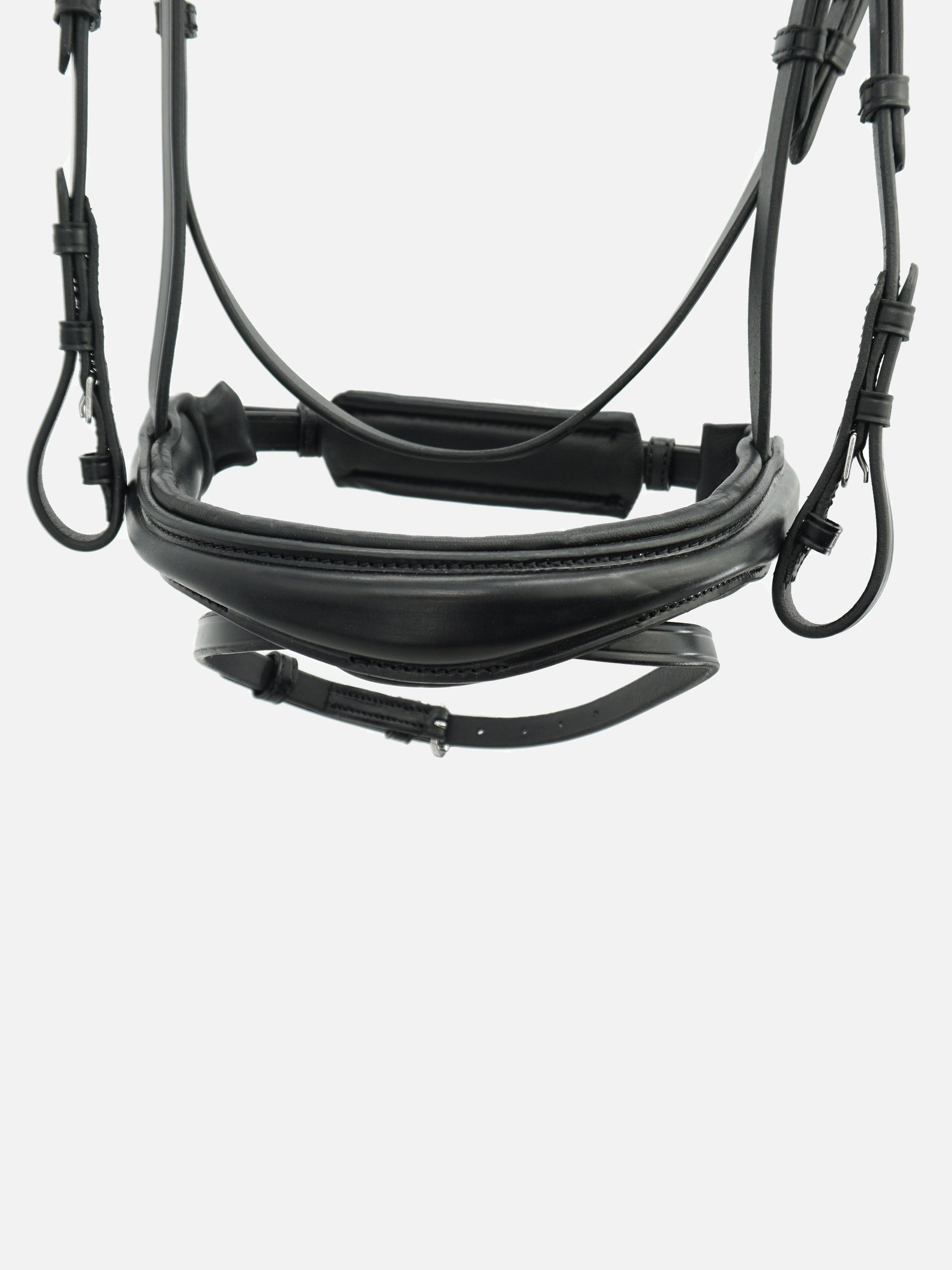 Detailfoto Perseus in Schwarz mit Chrombeschlägen: Reithalfter mit spurlos abnehmbarer Sperrriemen