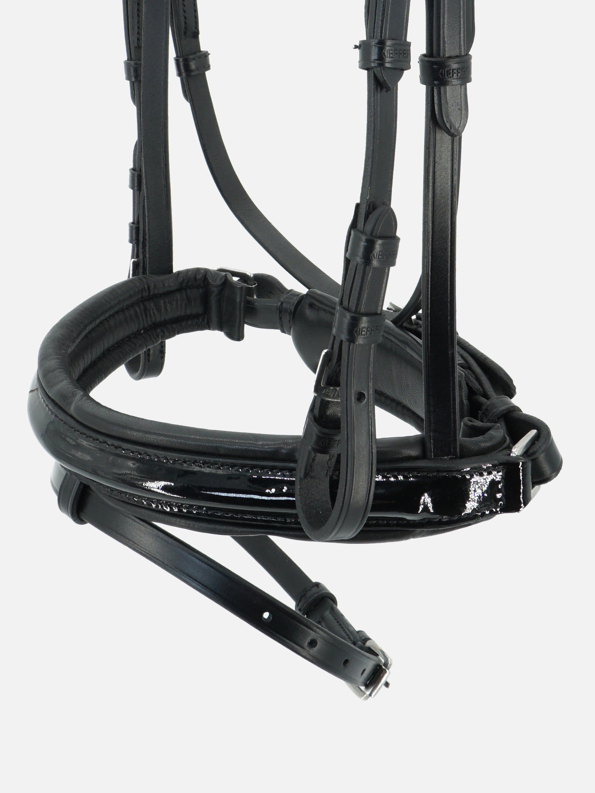 Detailfoto Trense Comfort Young Profi in Schwarz mit Chrombeschlägen: Lack-Reithalfter