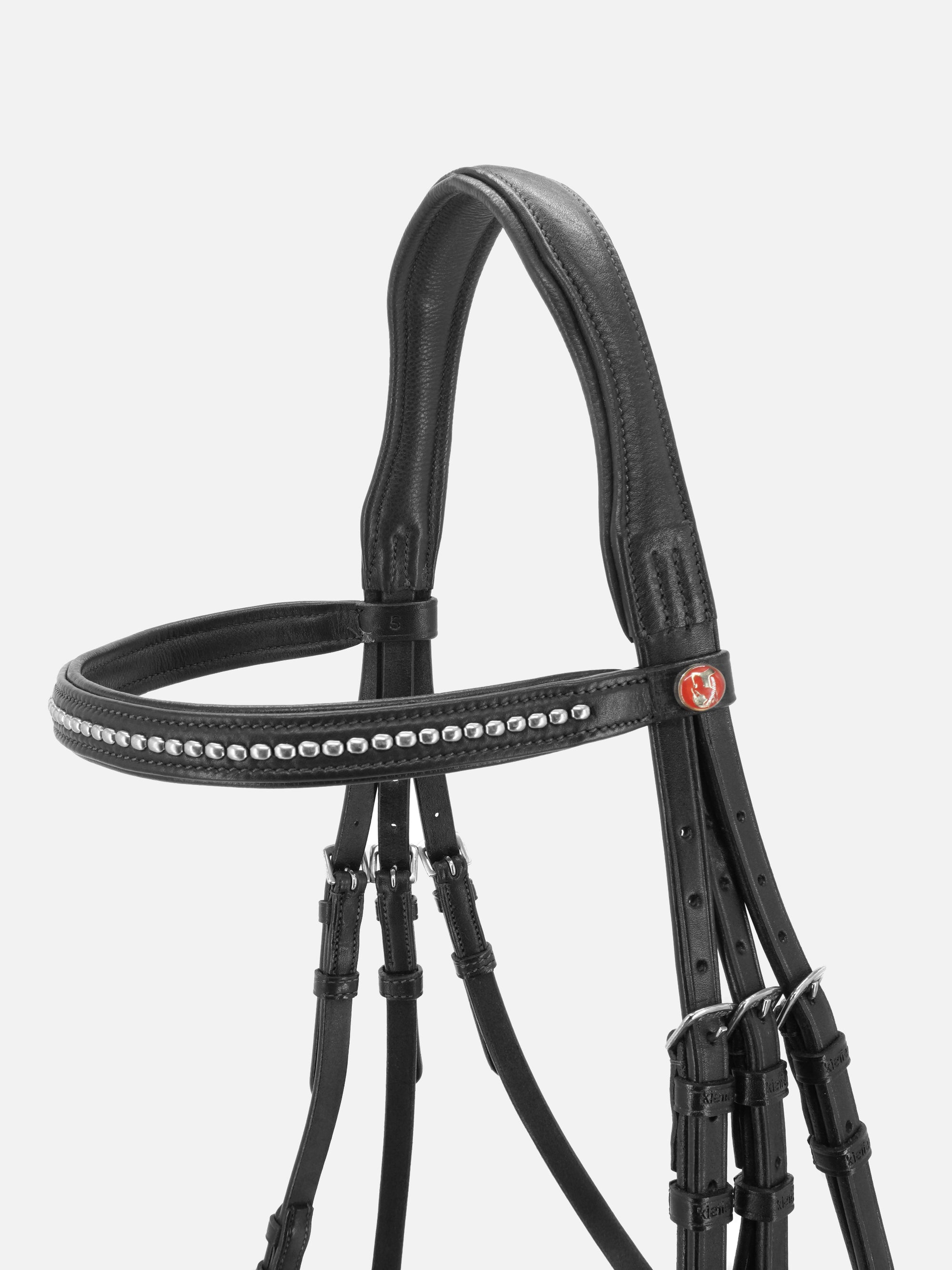 Detailfoto Trense Kieffer Ultrasoft® in Schwarz mit Chrombeschlägen: Genickstück und Stirnband mit silberfarbenen Metallperlen