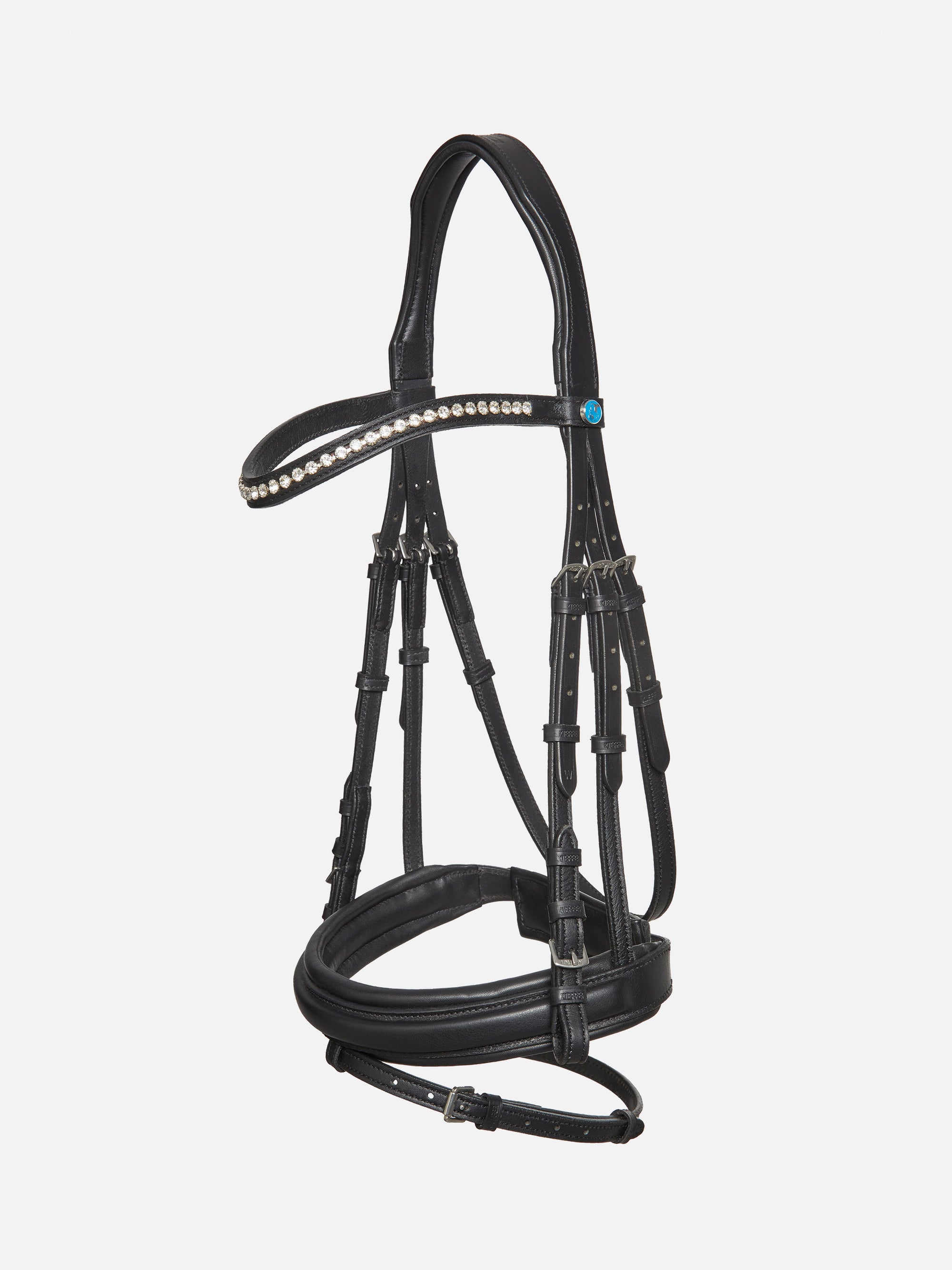 Trense Essentials Lara in Schwarz mit Chrombeschlägen und geschwungenem Kristall-Stirnband