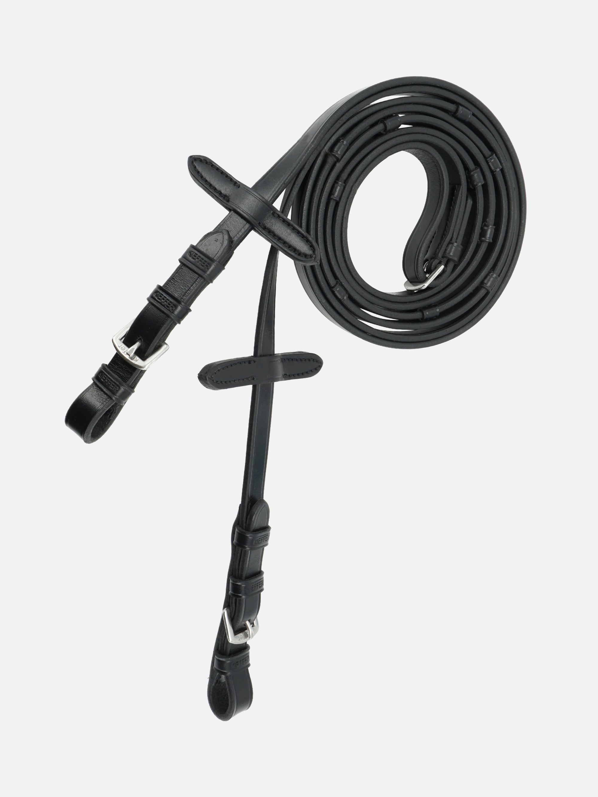 Lederzügel, 16 mm mit Stegen, in Schwarz mit Chrombeschlägen