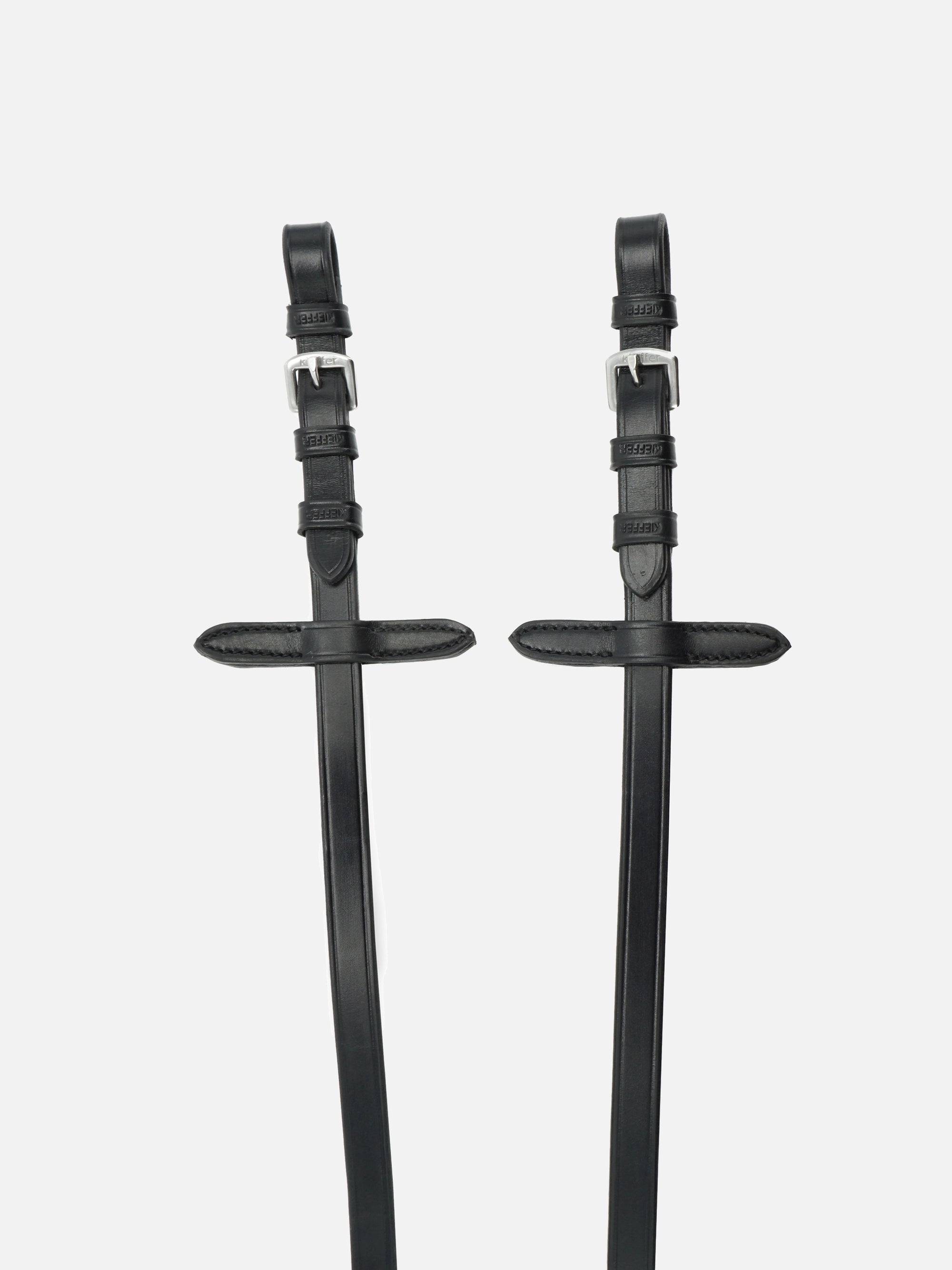 Detailfoto Lederzügel, 16 mm mit Stegen, in Schwarz mit Chrombeschlägen