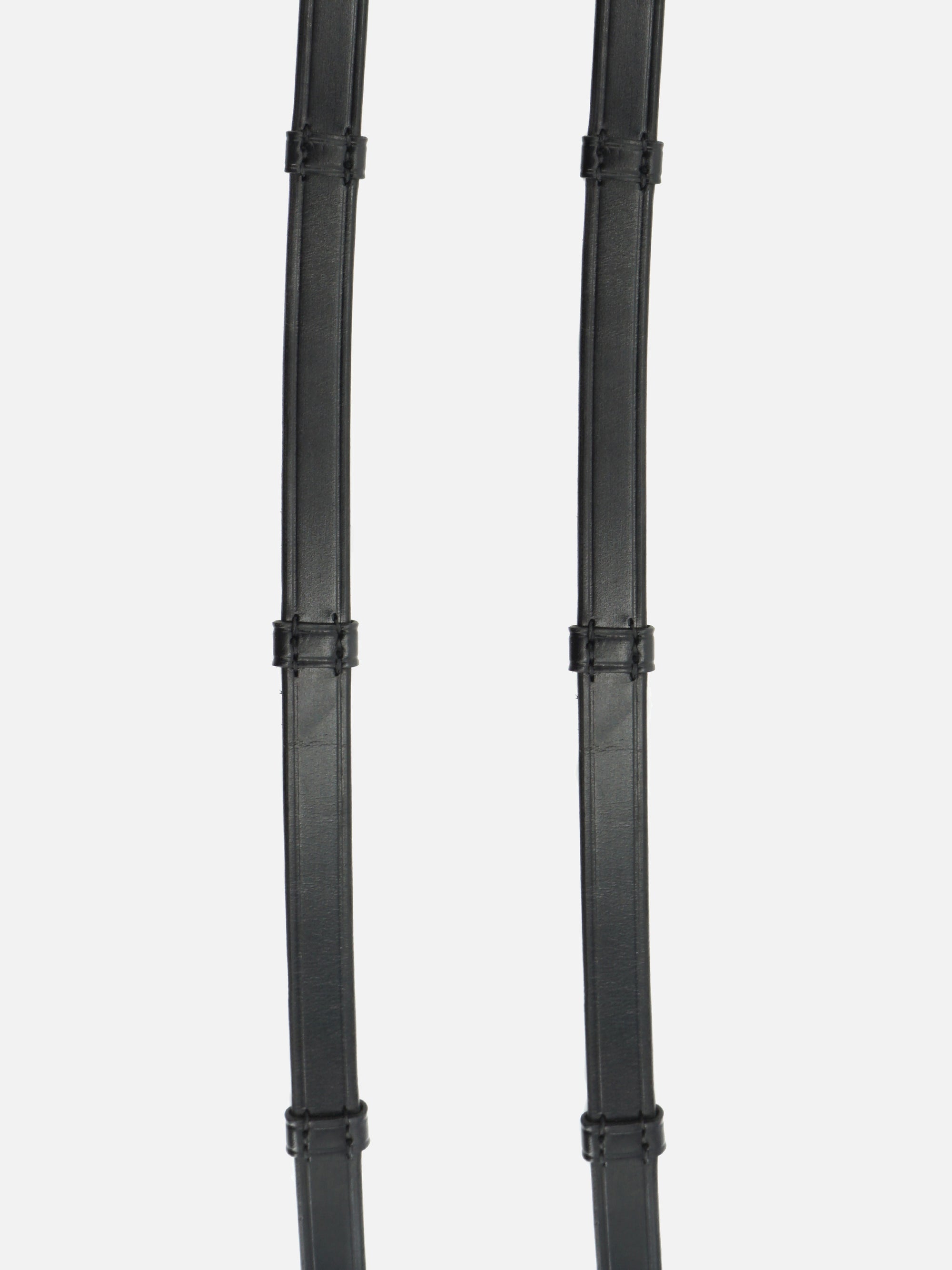 Detailfoto Lederzügel, 16 mm mit Stegen, in Schwarz mit Chrombeschlägen