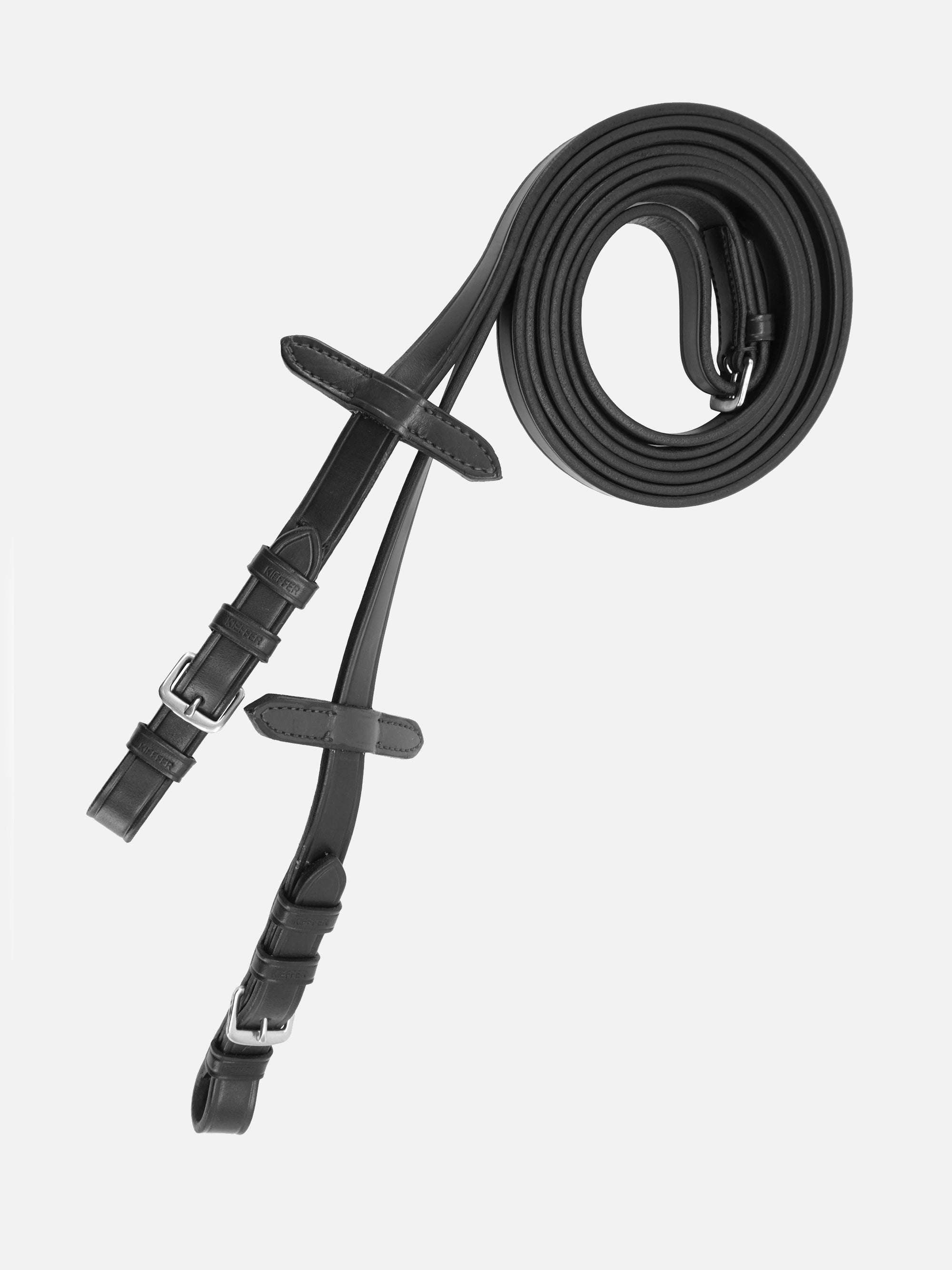 Lederzügel, 19 mm ohne Stege, in Schwarz mit Chrombeschlägen