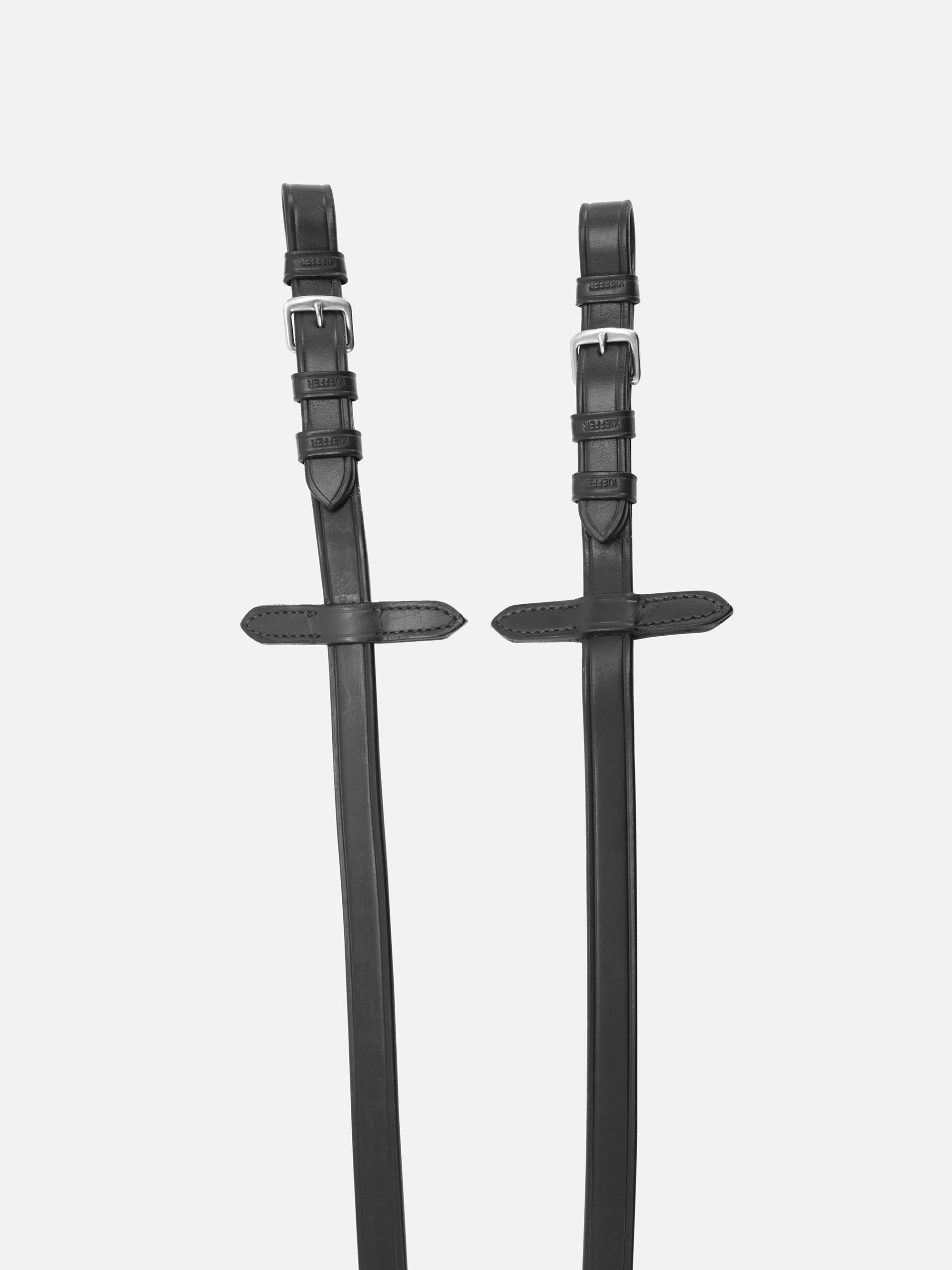 Detailfoto Lederzügel, 19 mm ohne Stege, in Schwarz mit Chrombeschlägen