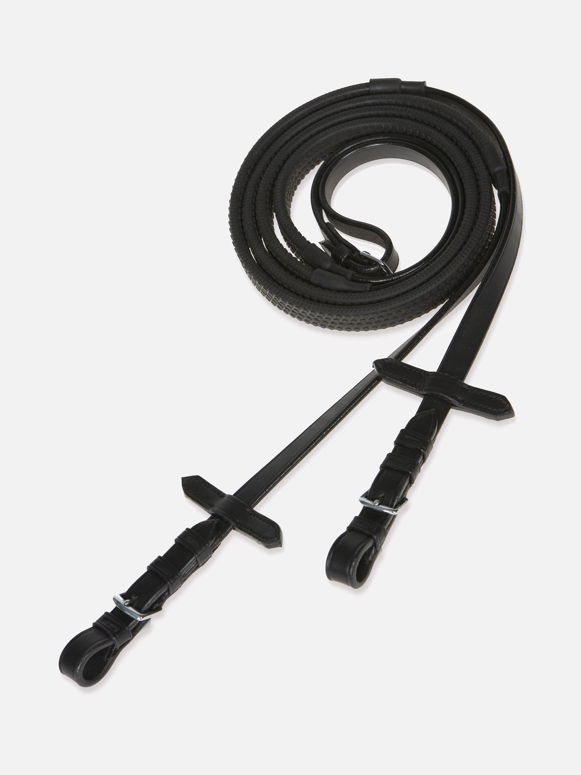 Gummizügel in Schwarz mit Chrombeschlägen