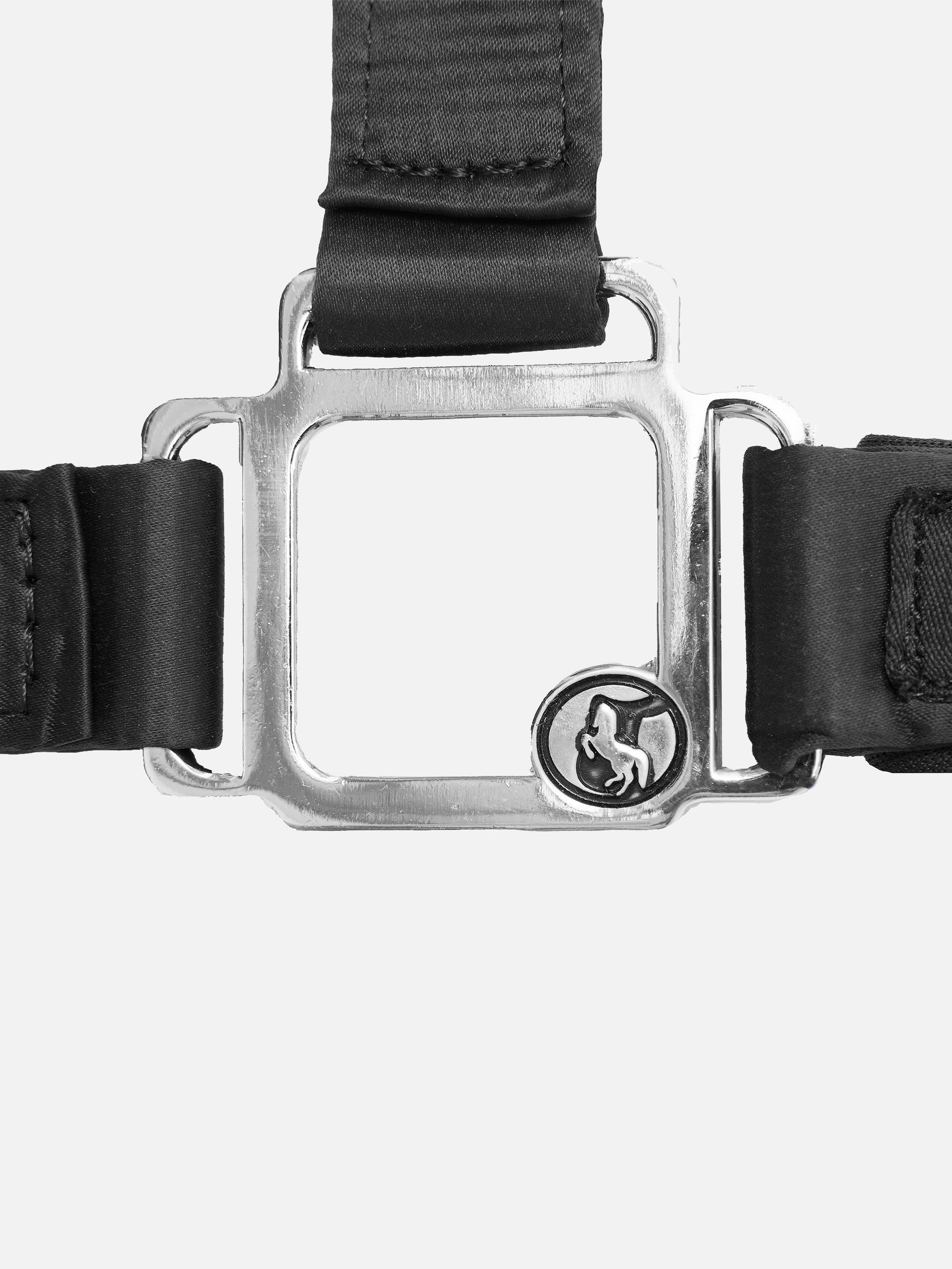 Detailfoto derBeschläge von Stallhalfter Satin Shine in Schwarz