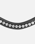 Detailfoto: Trense Kieffer Ultrasoft® Gaya in Schwarz mit Chrombeschlägen am Pferd: geschwungenes Stirnband mit weißen Kristallen