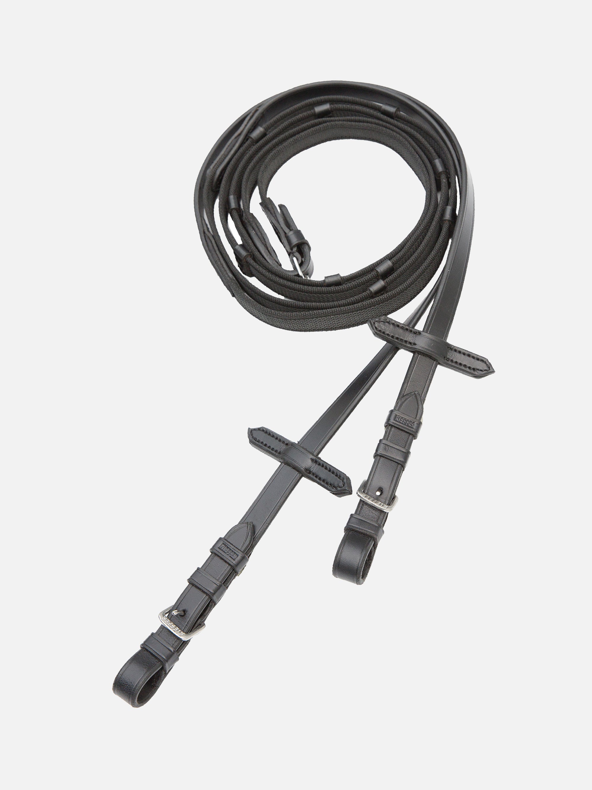 Gurtzügel, gummidurchwoben in Schwarz mit Chrombeschlägen
