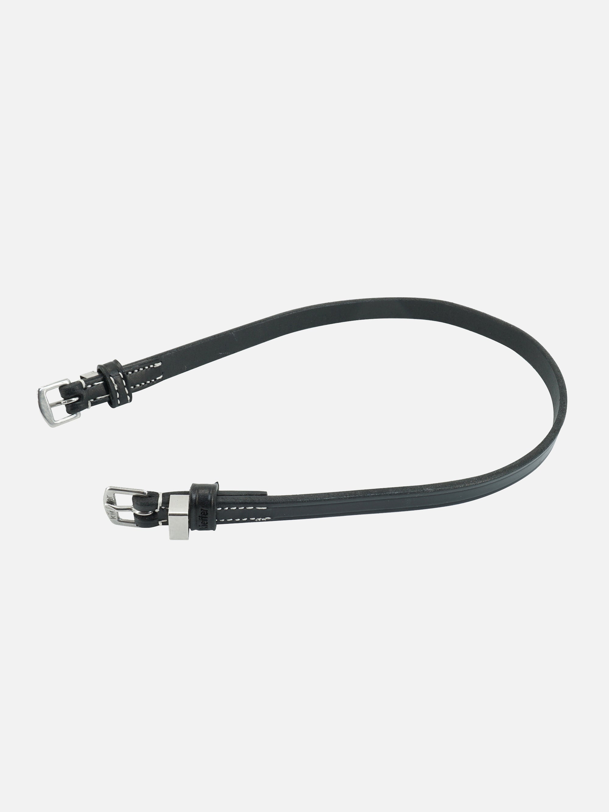 Kehlriemen Vera in Schwarz mit cremefarbenen Kontrastnähten und Chrombeschlägen