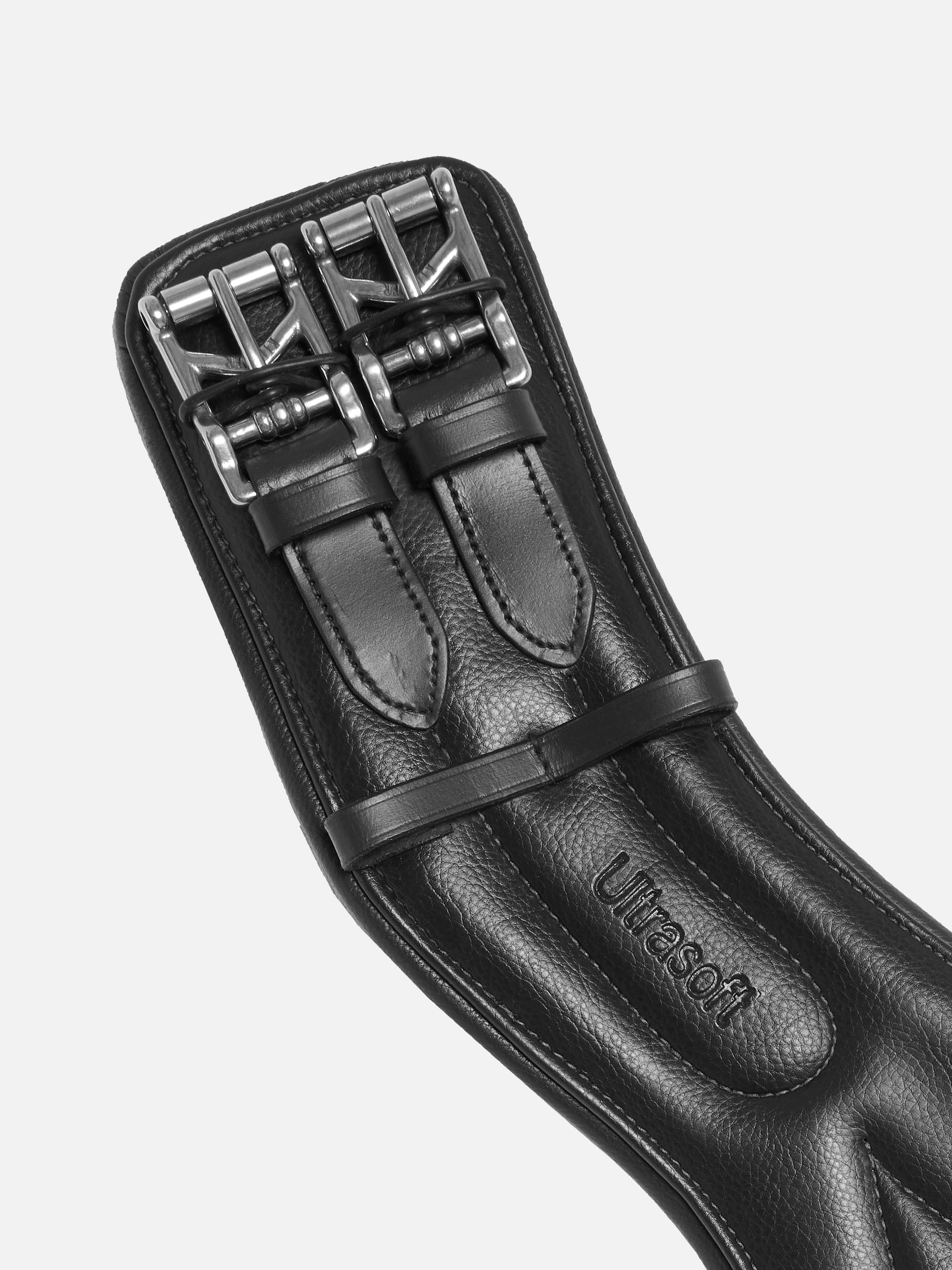 Detailfoto Leder-Kurzgurt Kieffer Ultrasoft®, anatomisch geformt in Schwarz: hochwertige Rollschnallen aus Edelstahl mit Elastomerband