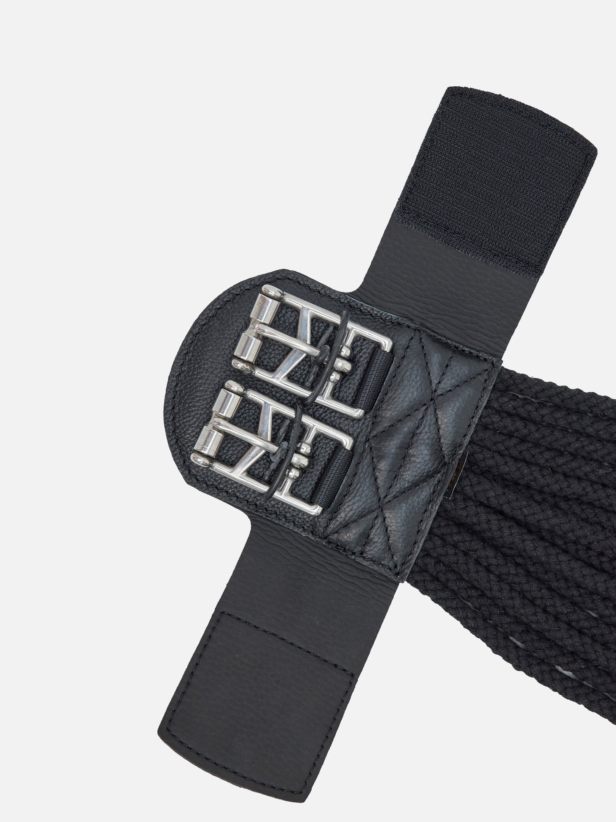 Detailfoto Schnurgurt Cotton Contour in Schwarz: hochwertige Rollschnallen aus Edelstahl mit Elastomerband