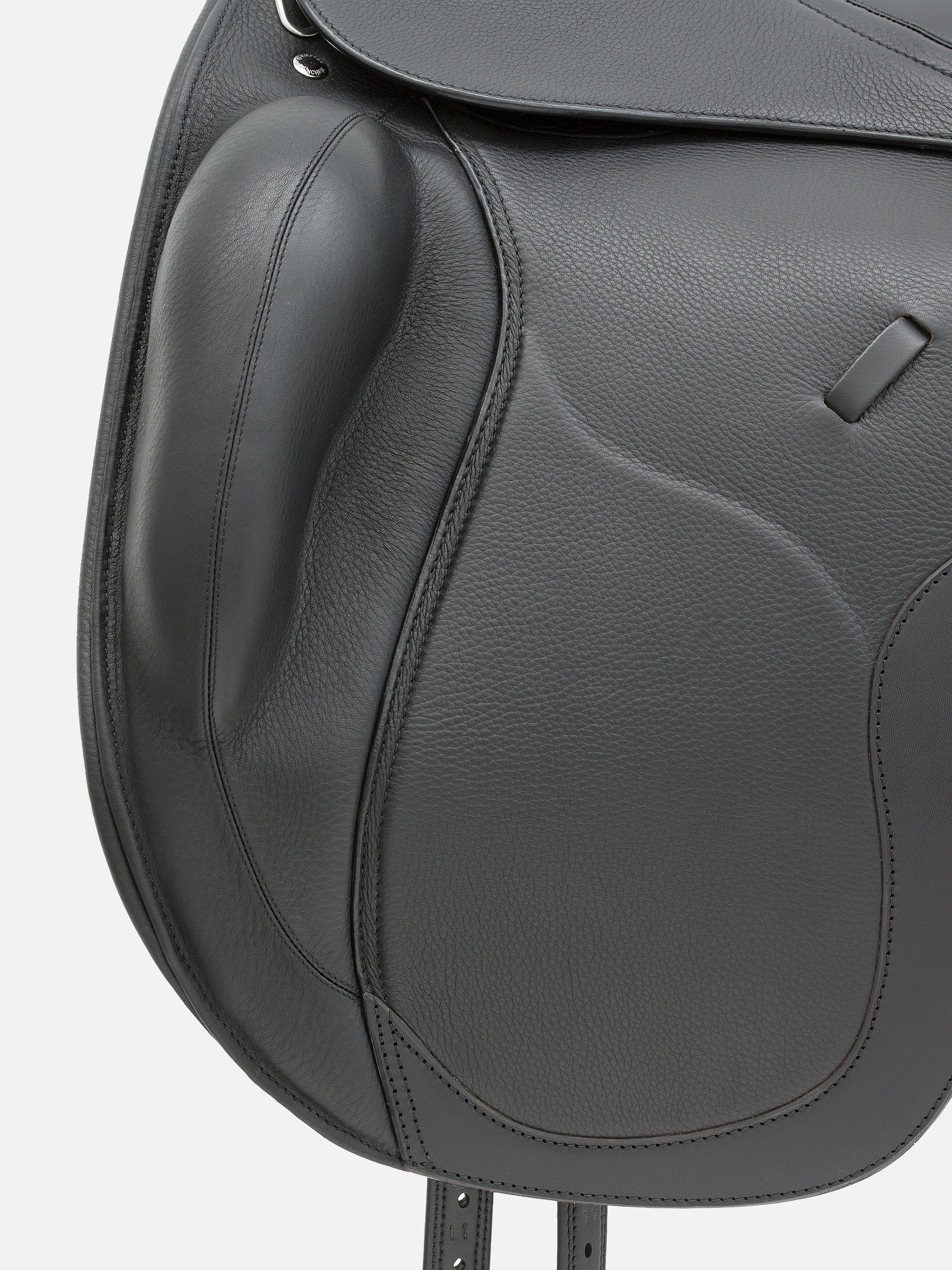 Sattelblatt und Pausche von Dressursattel Brugge im Detail