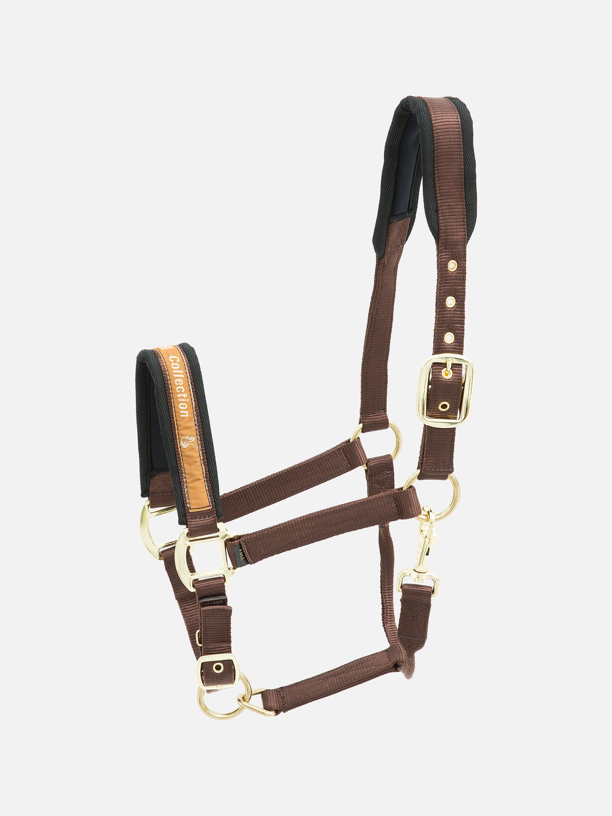 Nylon-Stallhalfter Collection in Dunkelbraun mit messingfarbenen Beschlägen