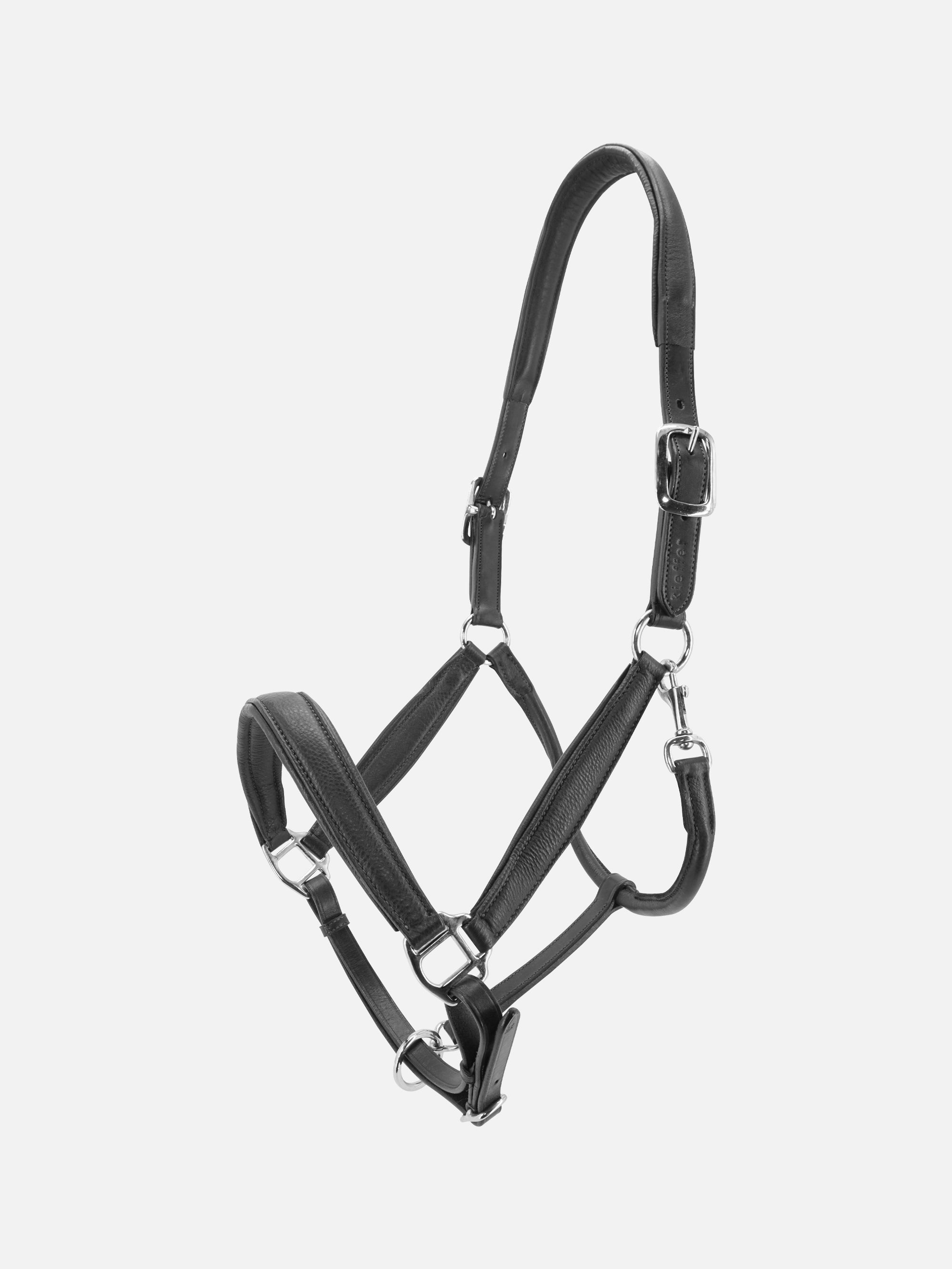 Leder-Stallhalfter Kieffer Ultrasoft® in Schwarz mit Chrombeschlägen