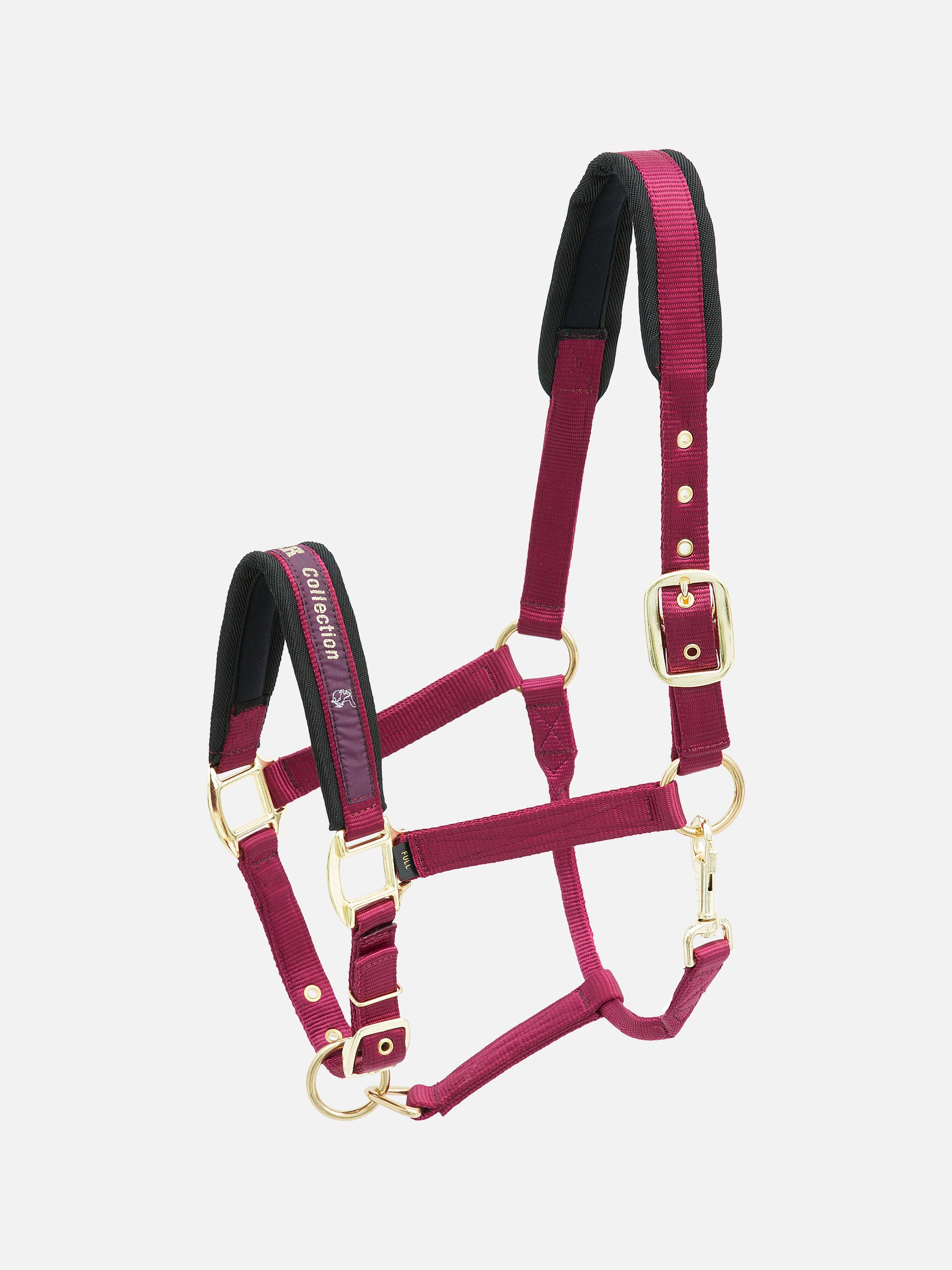 Nylon-Stallhalfter Collection in Burgund mit messingfarbenen Beschlägen