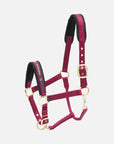 Nylon-Stallhalfter Collection in Burgund mit messingfarbenen Beschlägen
