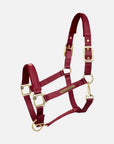 Stallhalfter Satin Shine in Burgund mit Messingbeschlägen