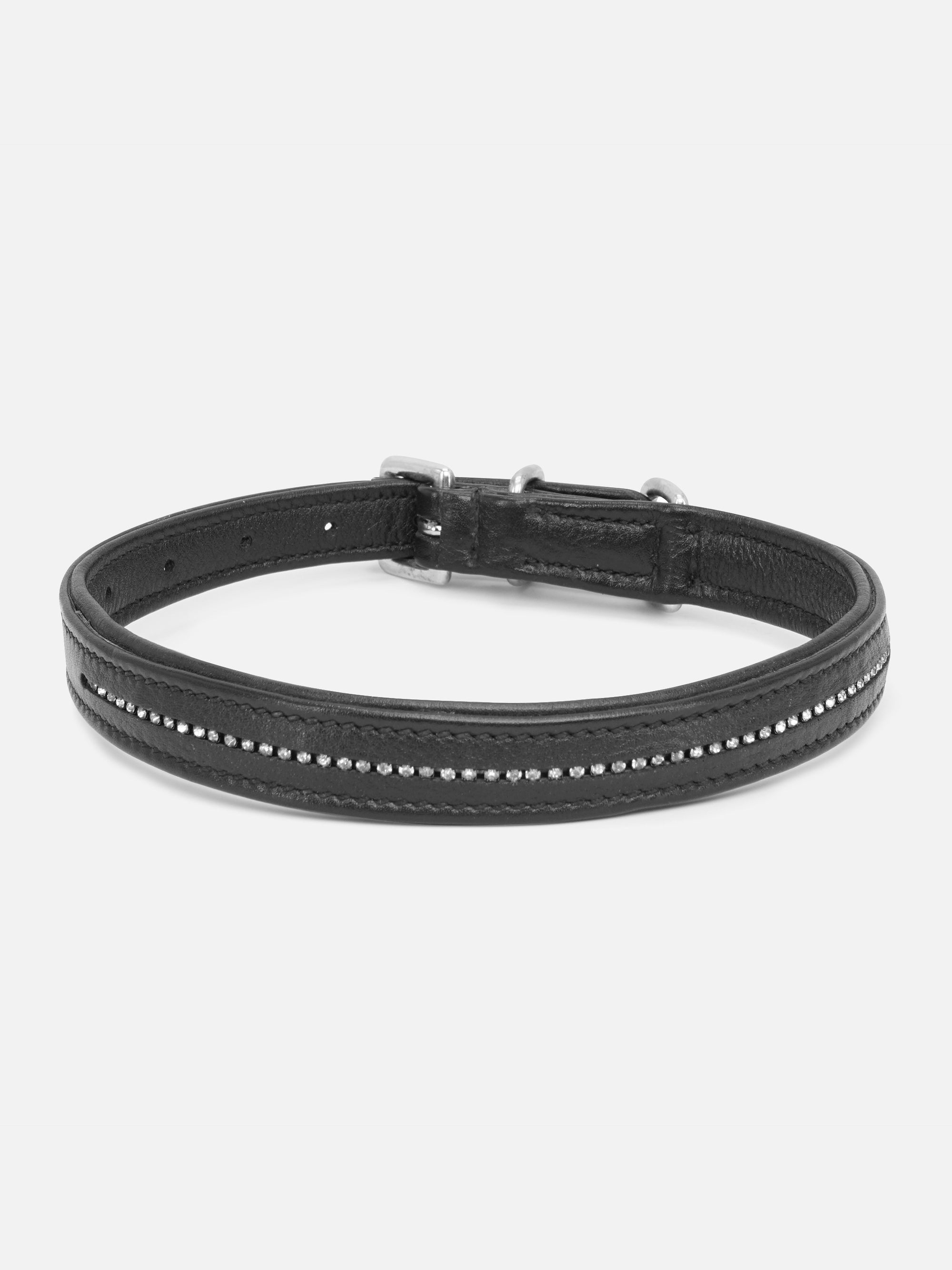 Vorderansicht Hundehalsband Kieffer Ultrasoft® in Schwarz mit kleinen weißen Kristallen