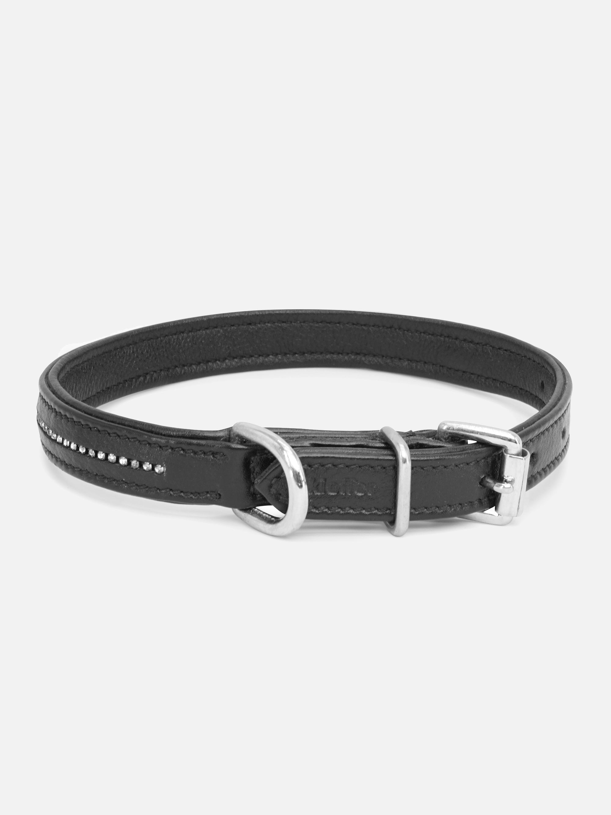 Rückansicht Hundehalsband Kieffer Ultrasoft® in Schwarz mit kleinen weißen Kristallen
