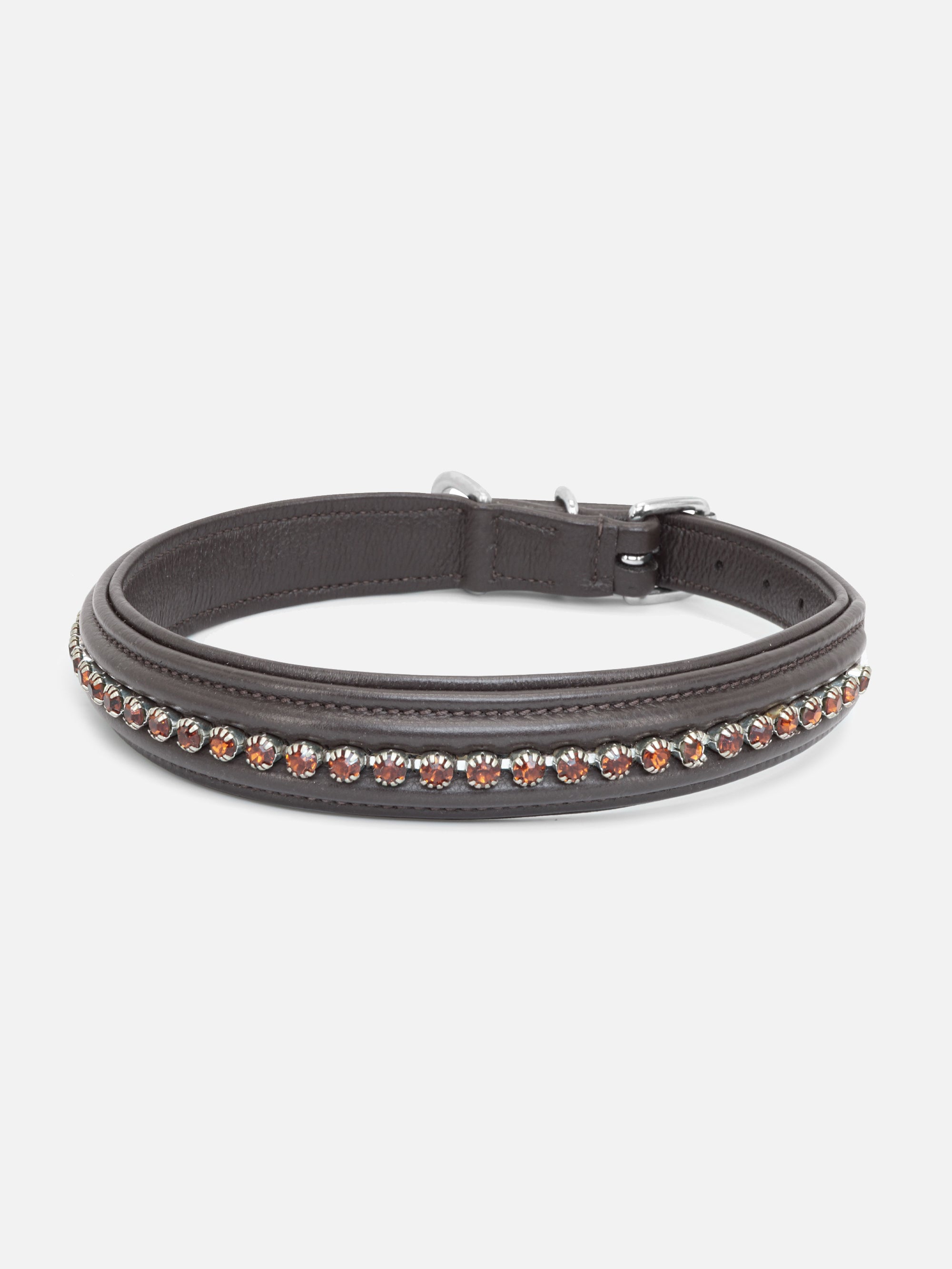 Vorderansicht Hundehalsband Kieffer Ultrasoft® Fashion in Braun mit braunen Kristallen