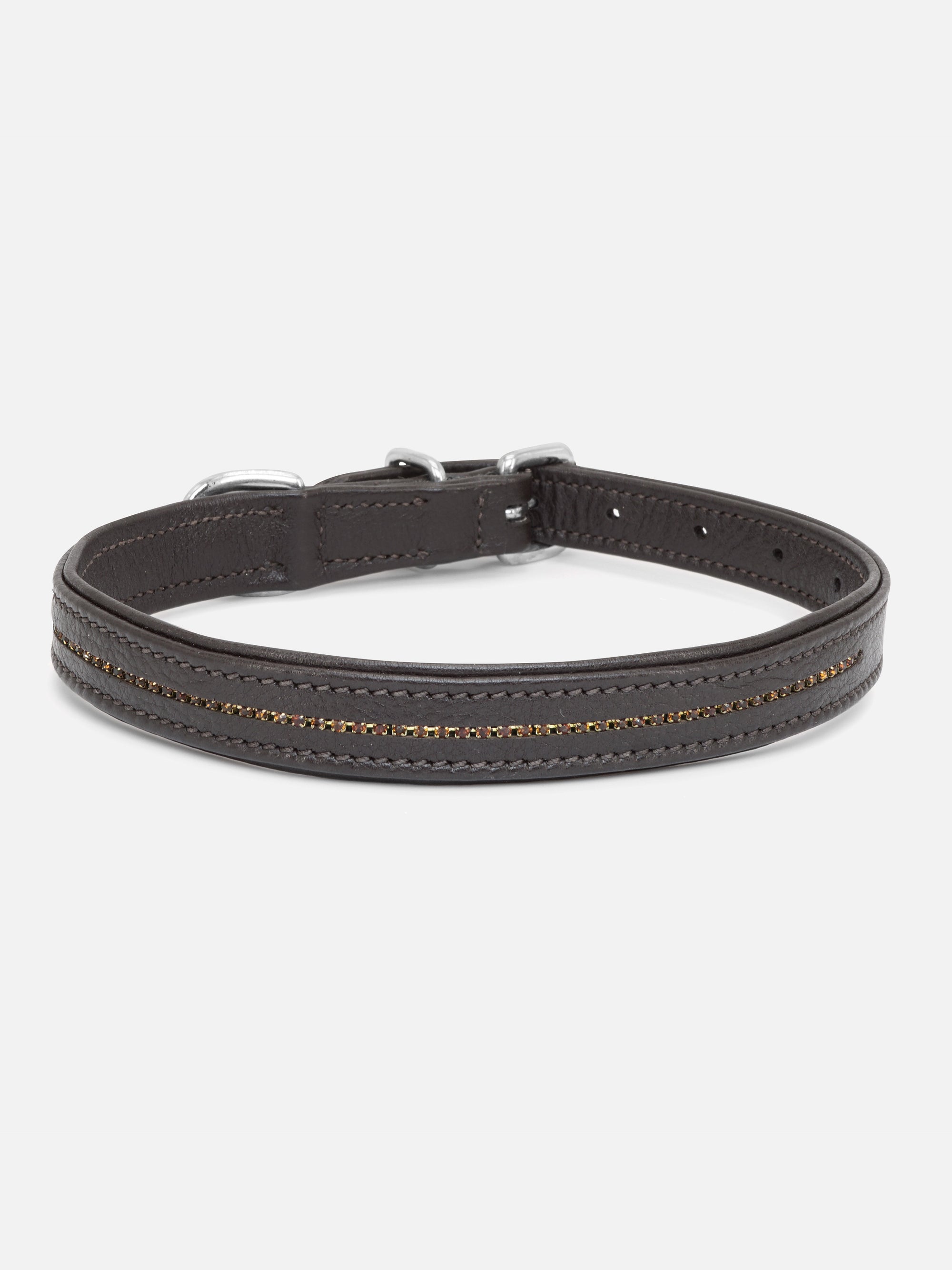 Vorderansicht Hundehalsband Kieffer Ultrasoft® in Braun mit kleinen braunen Kristallen