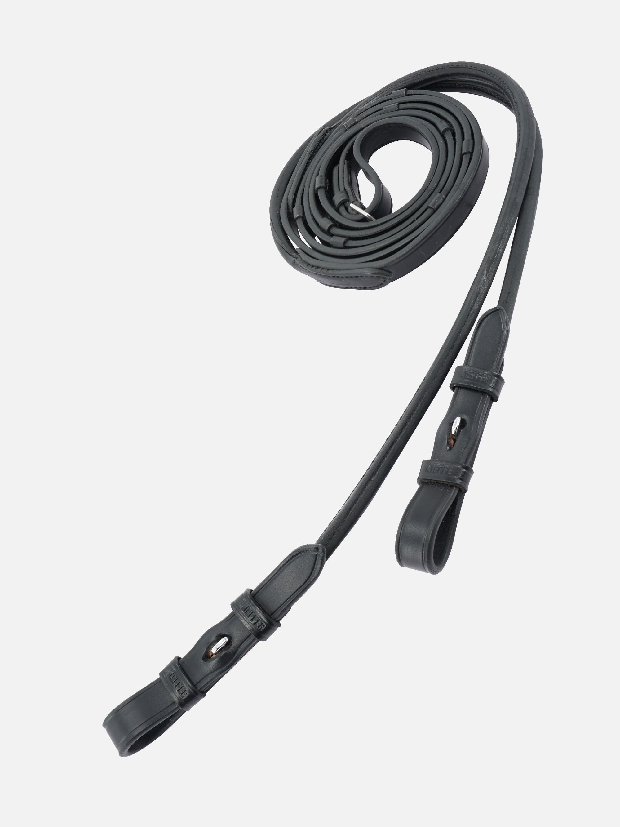 Rundgenähte Trensenzügel für Kandare Sylvie in Schwarz mit Chrombeschlägen