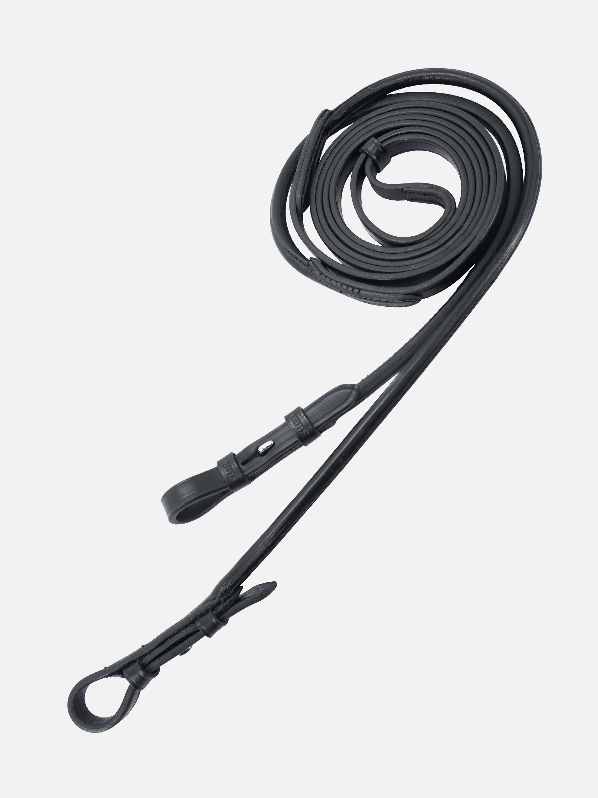 Rundgenähte Kandaren-Zügel Sylvie in Schwarz mit Chrombeschlägen