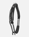 Seitenansicht gepolsterter Nylon-Longiergurt in Schwarz mit Chrombeschlägen