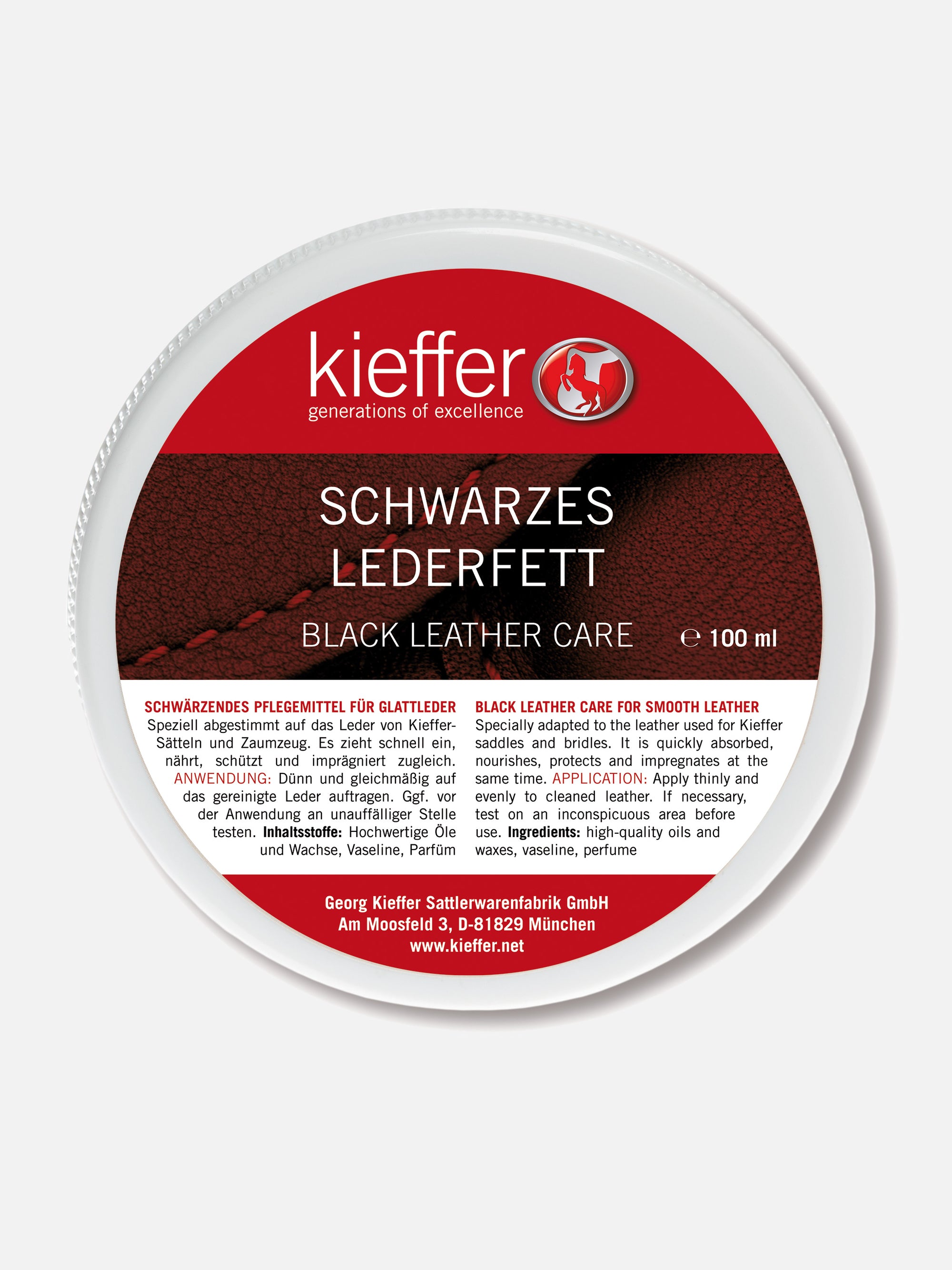 Kieffer Leder- und Sattelpflege, schwarz, im 100 ml Dose