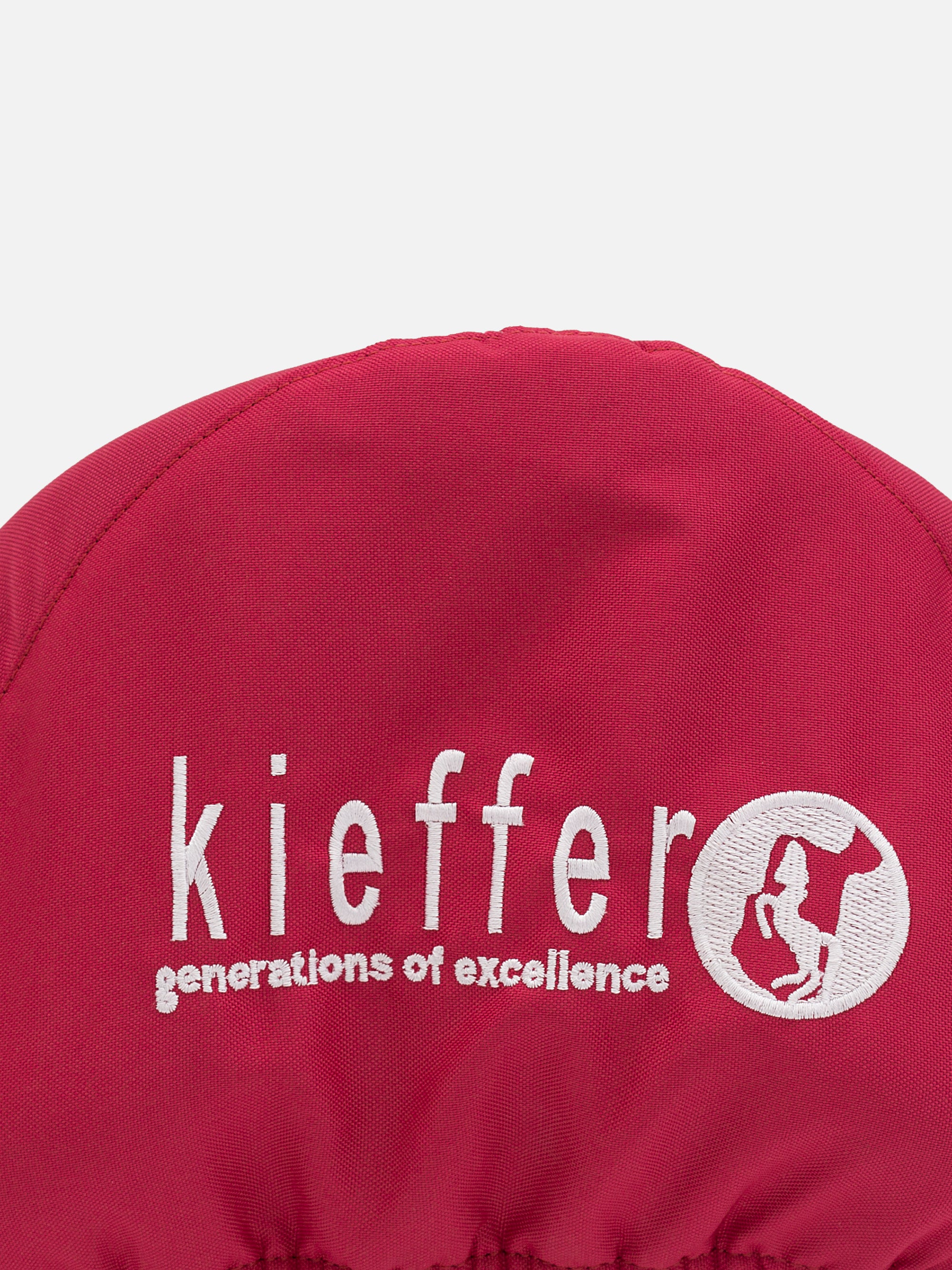 Rückransicht Sattelüberzug Comfort aus rotem Nylon mit Logo-Stickerei