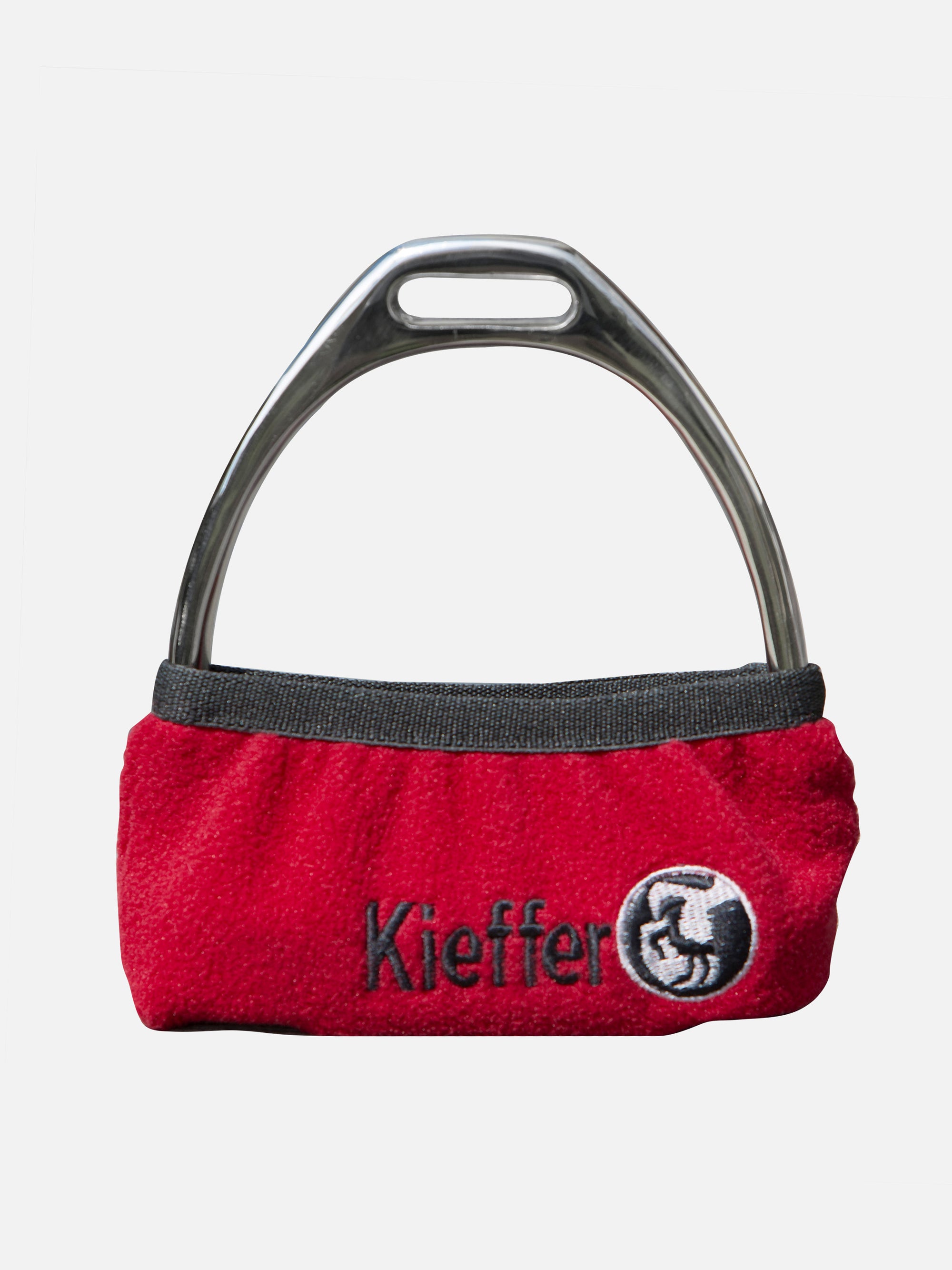 Kleine Steigbügelhülle aus burgundfarbenem Fleece mit Gummizug