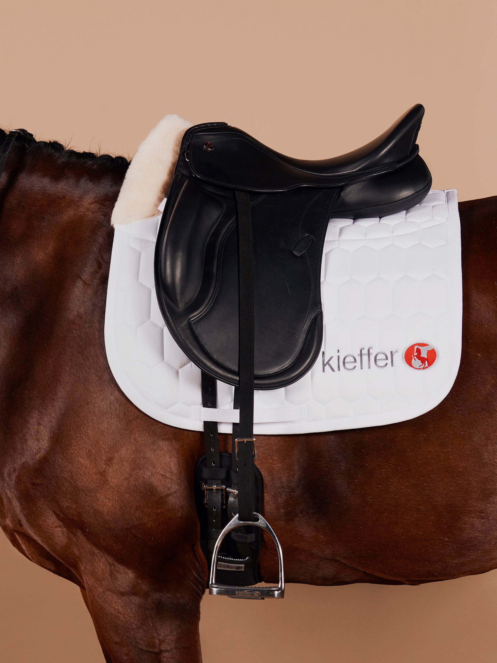 Monosteigbügelriemen aus Veloursleder in Schwarz am Pferd