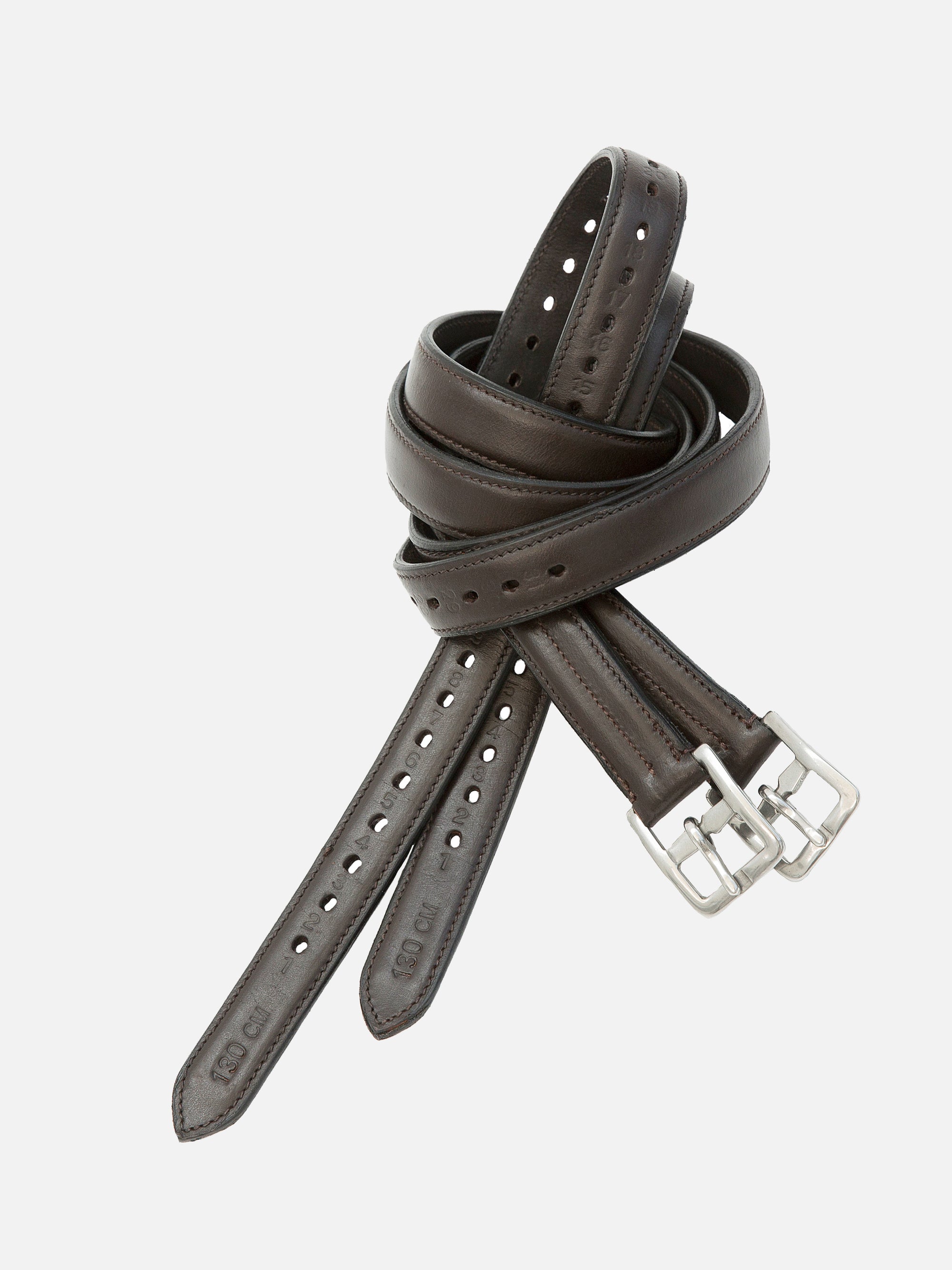 Steigbügelriemen in Braun mit Chrombeschlägen