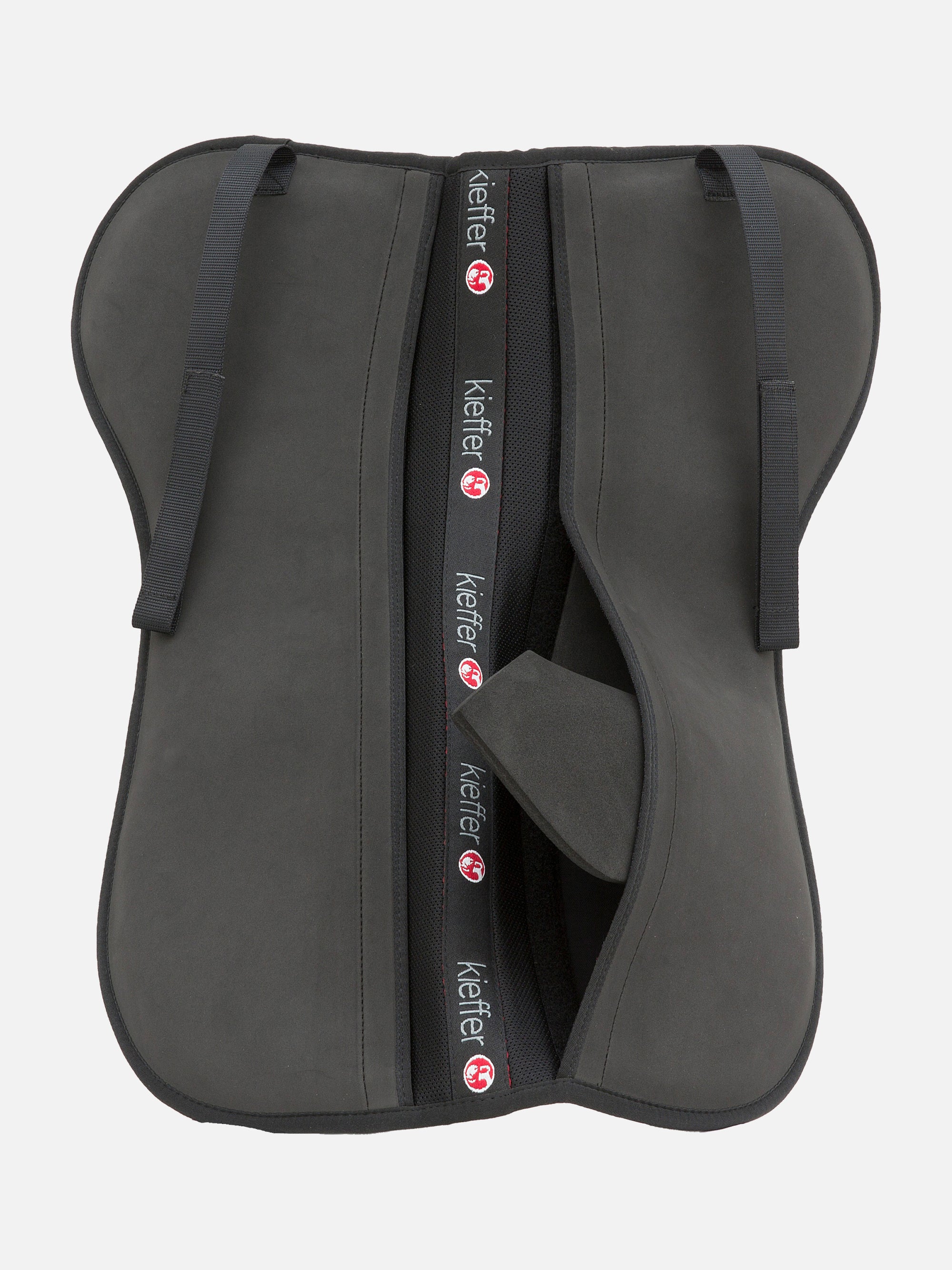 Ausgleichspad Air-Tex in Schwarz von oben mit geöffneter Einschubtasche für ausgleichende Einlagen