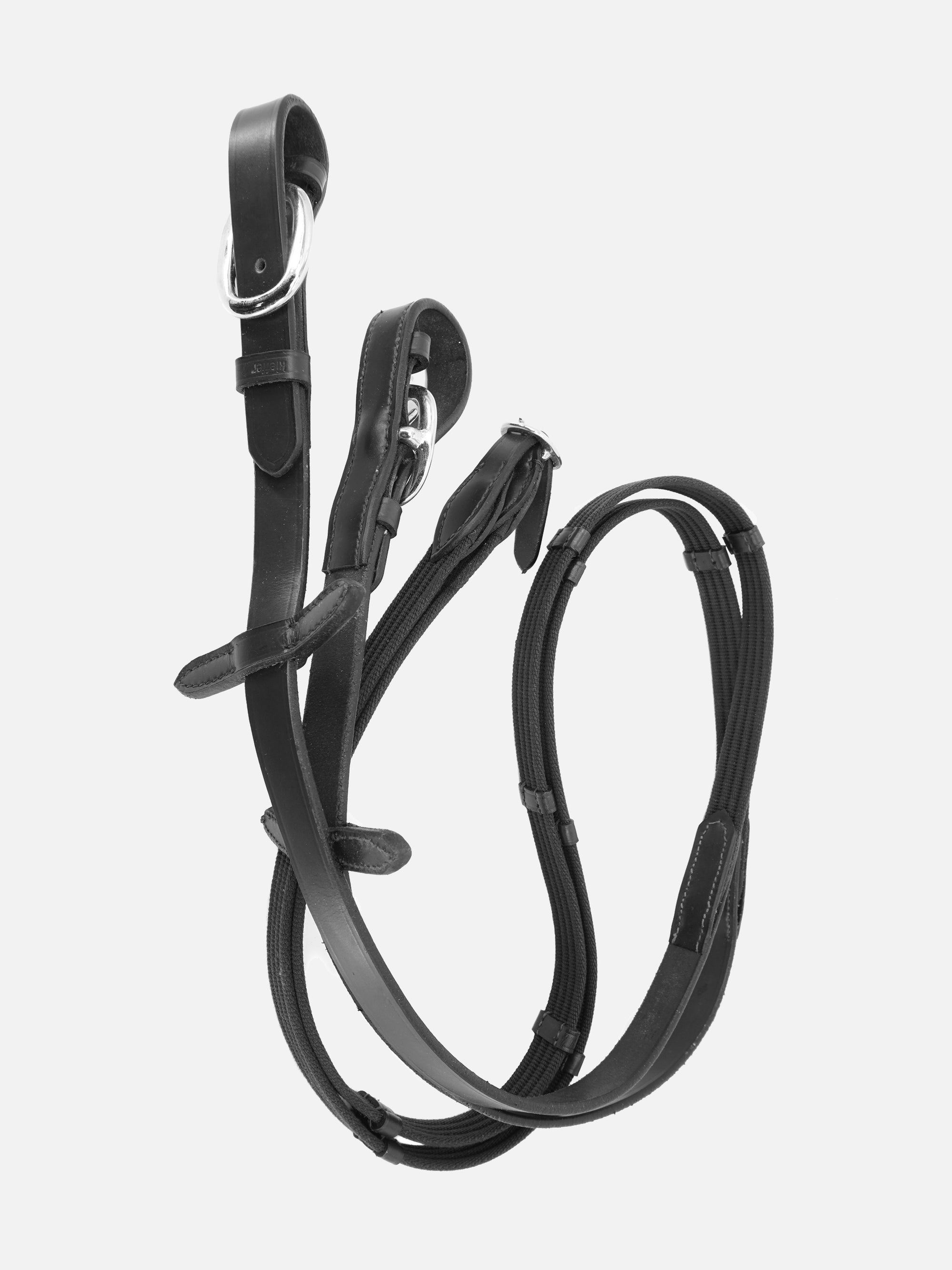 Zügel aus Leder für Wanderzaum Kieffer's Trail in Schwarz mit Chrombeschlägen